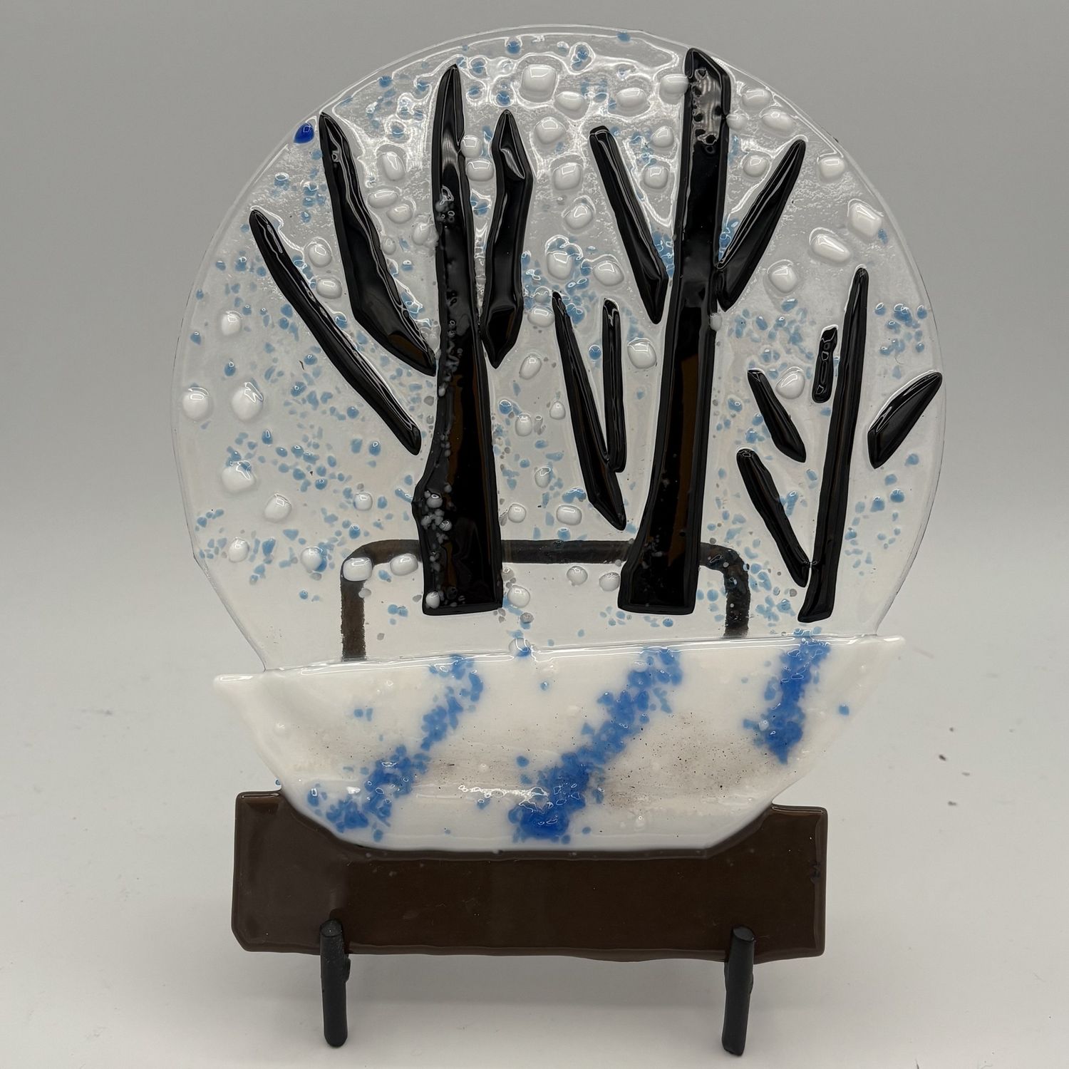 Evan Pohlman, Fused Glass Stand Piece, Trees in a Snowy Forest