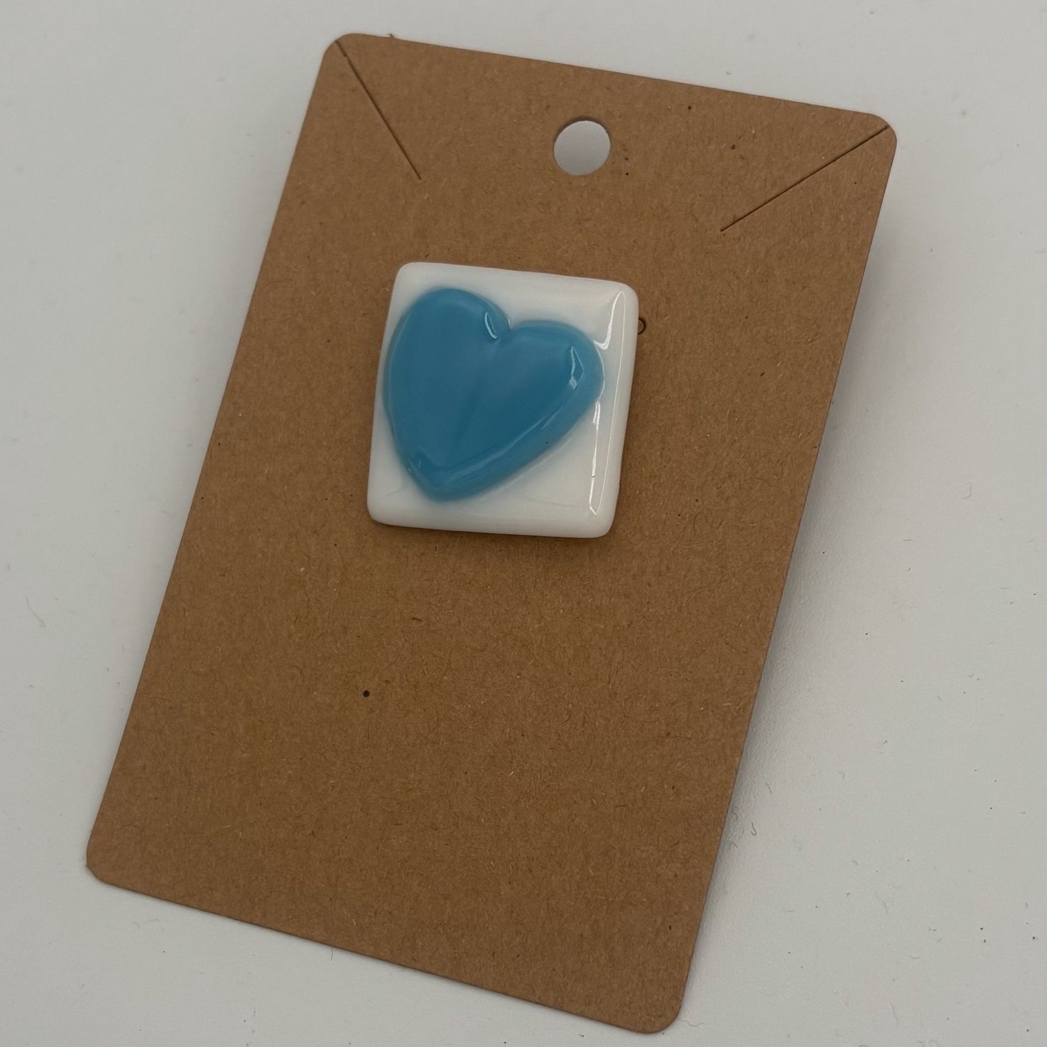 Breanna Allmandinger, Fused Glass Pin, Blue Heart