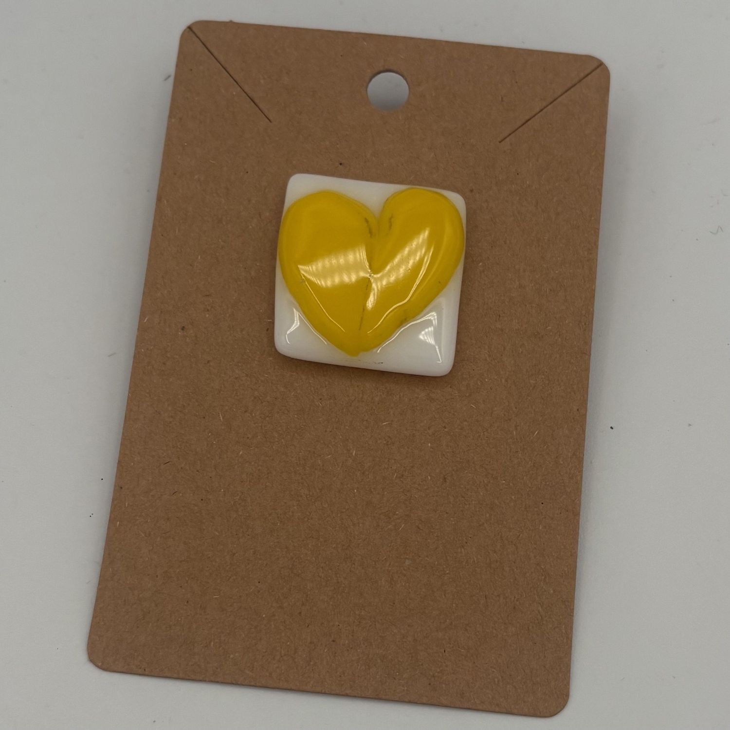 Breanna Allmandinger, Fused Glass Pin, Yellow Heart