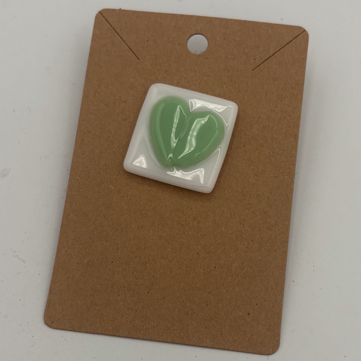 Breanna Allmandinger, Fused Glass Pin, Green Heart