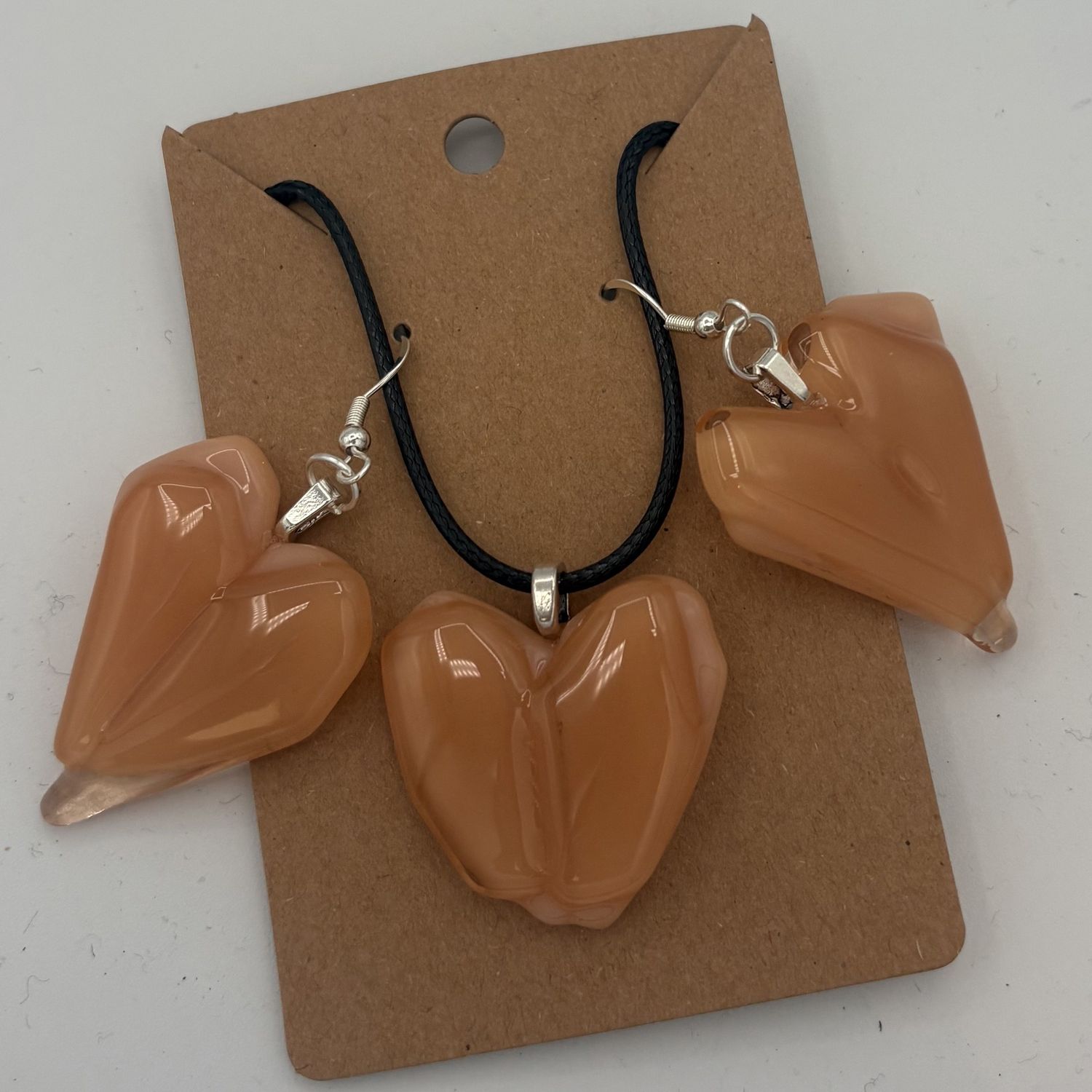 Rebecca Reed, Fused Glass Jewelry Set, Pink Hearts