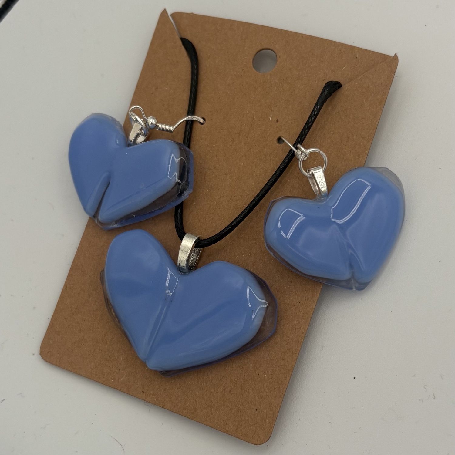 Kara Burgdorf, Fused Glass Jewelry Set, Blue Hearts