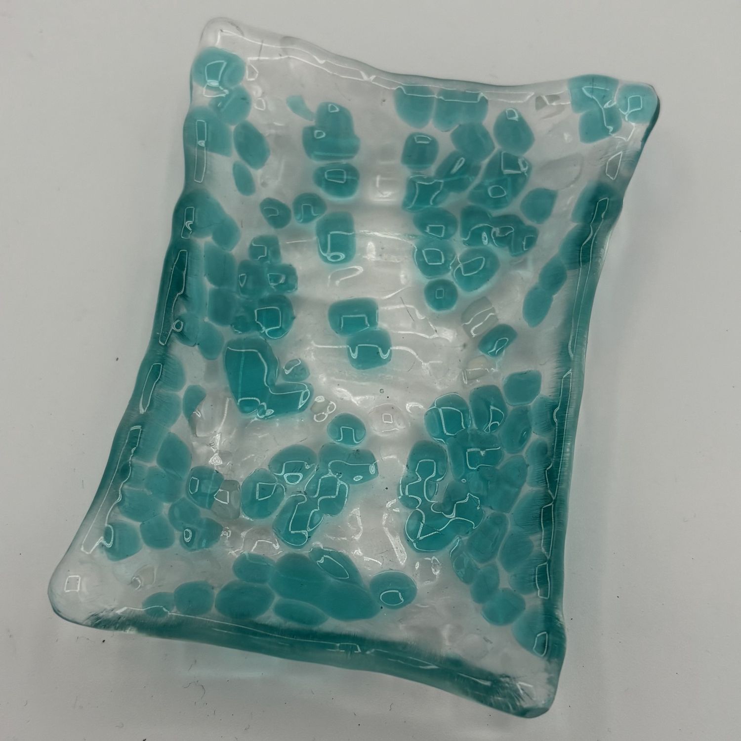 David Patrick, Fused Glass Soap Dish, Teal Spots