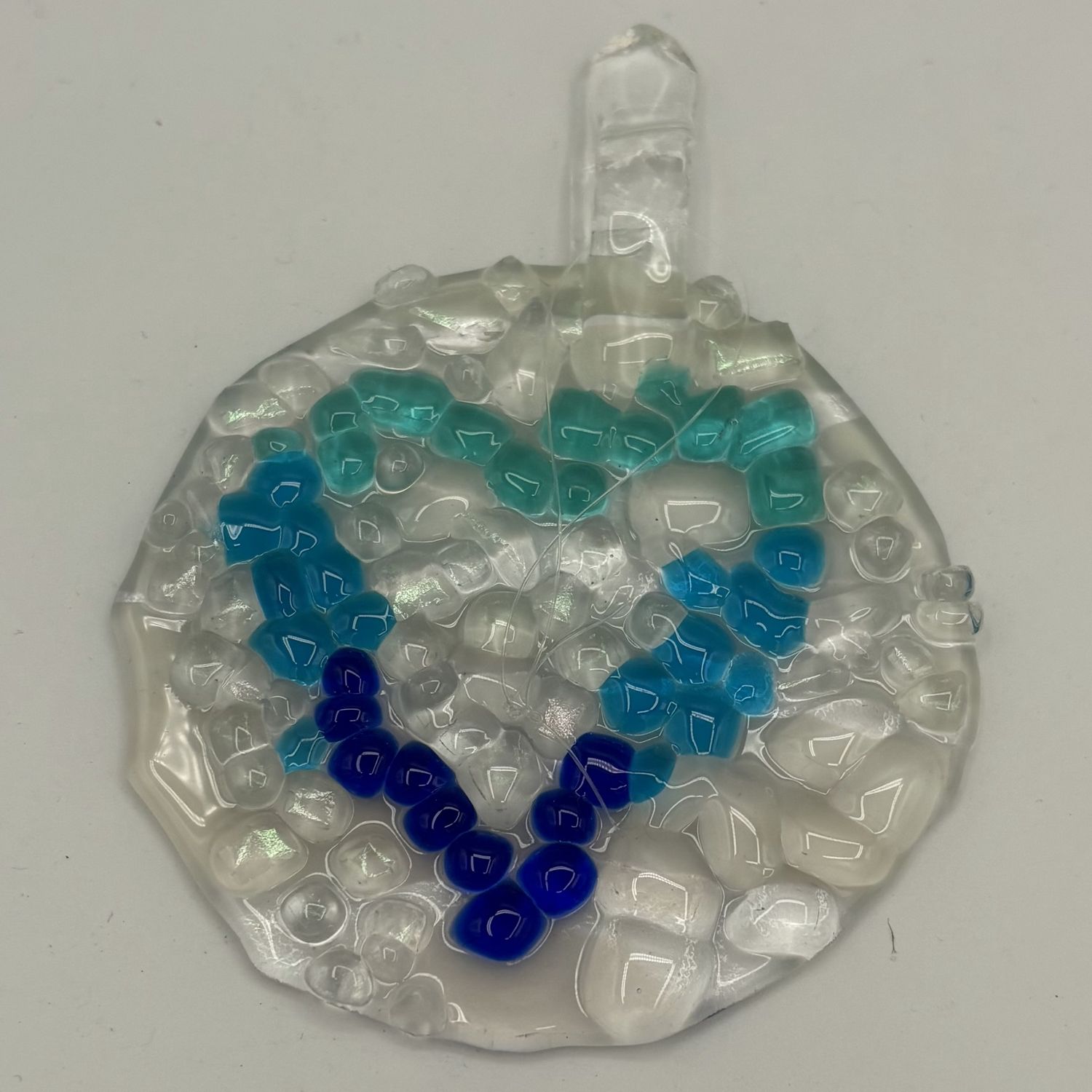 Evan Pohlman, Fused Glass Suncatcher, Blue Heart