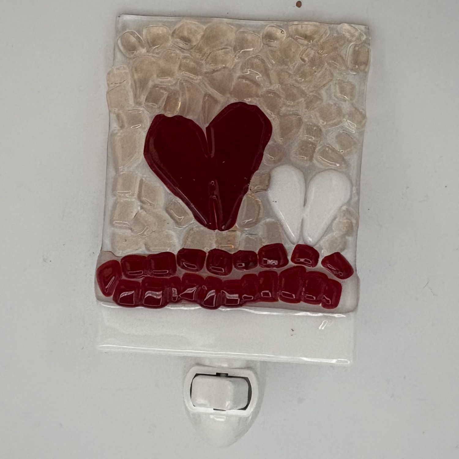 Saul Ray, Fused Glass Nightlight, Red and White Hearts