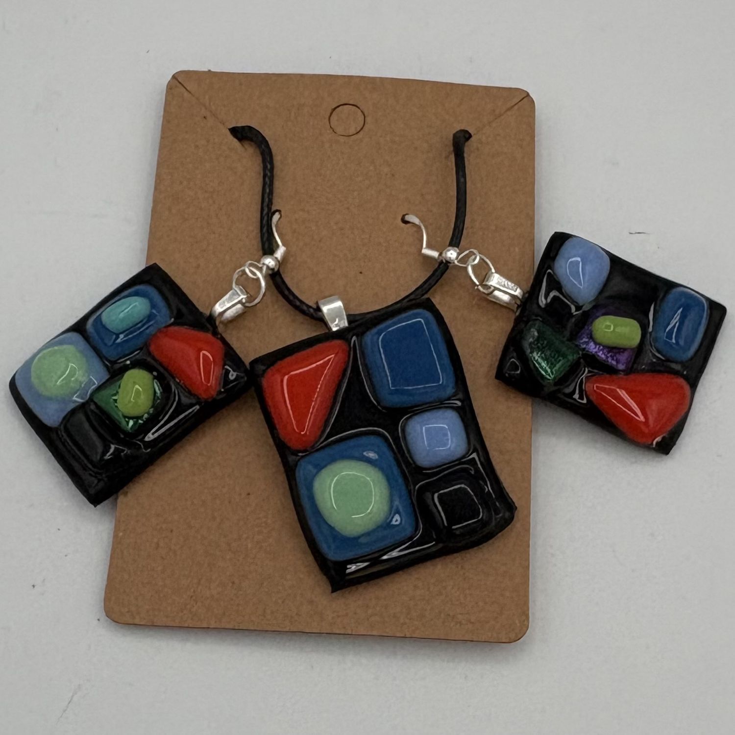 Alphonso Rowe, Fused Glass Jewelry Set, Colorful Abstract Design
