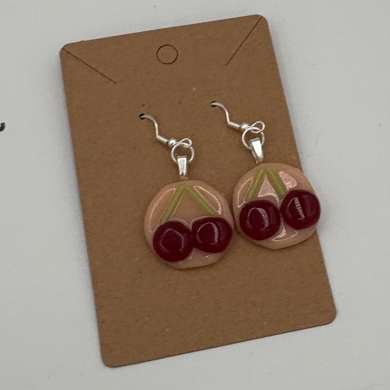 Cassie Sullivan, Fused Glass Earrings, Cherries