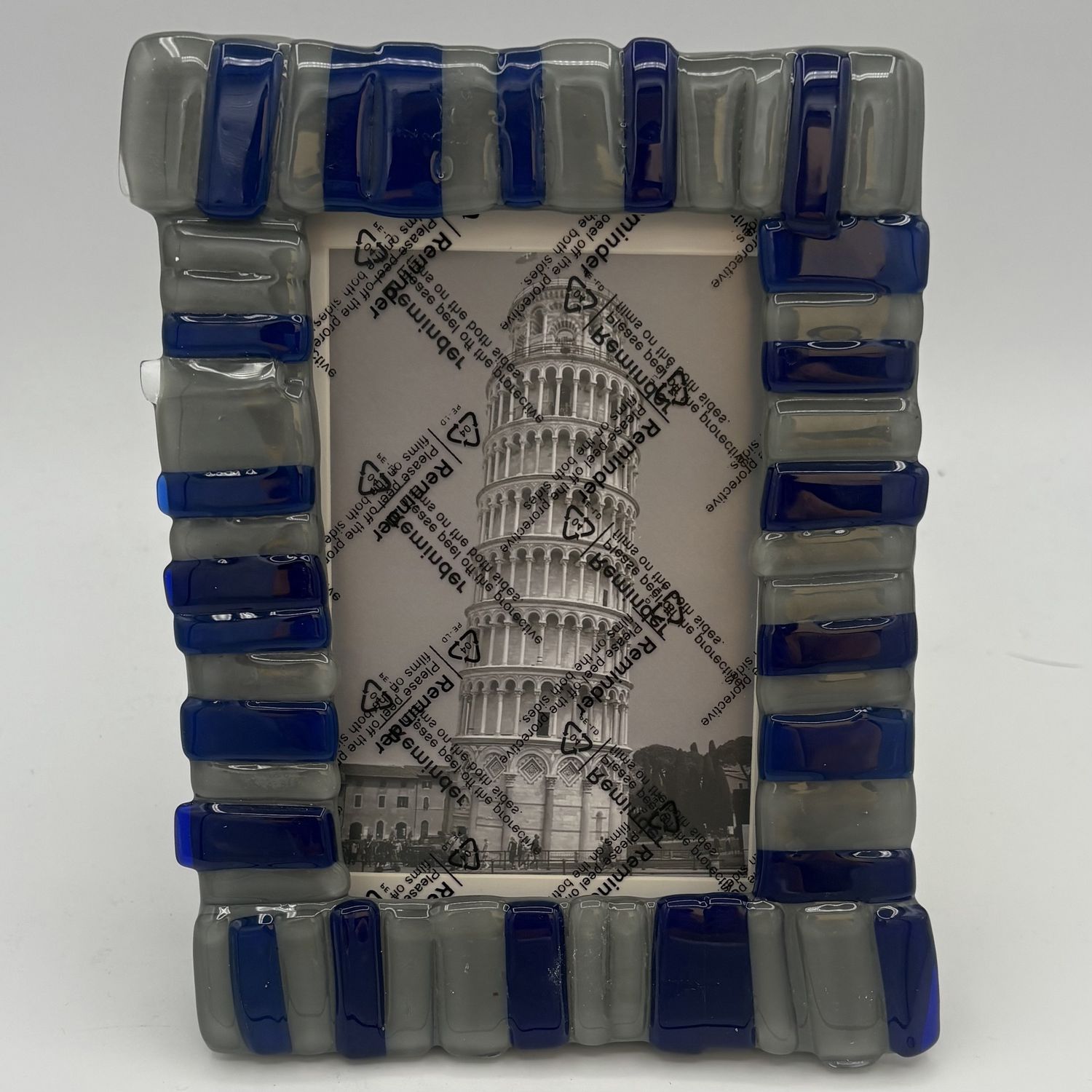 Alphonso Rowe, Fused Glass Frame, Blue and Grey Stripes