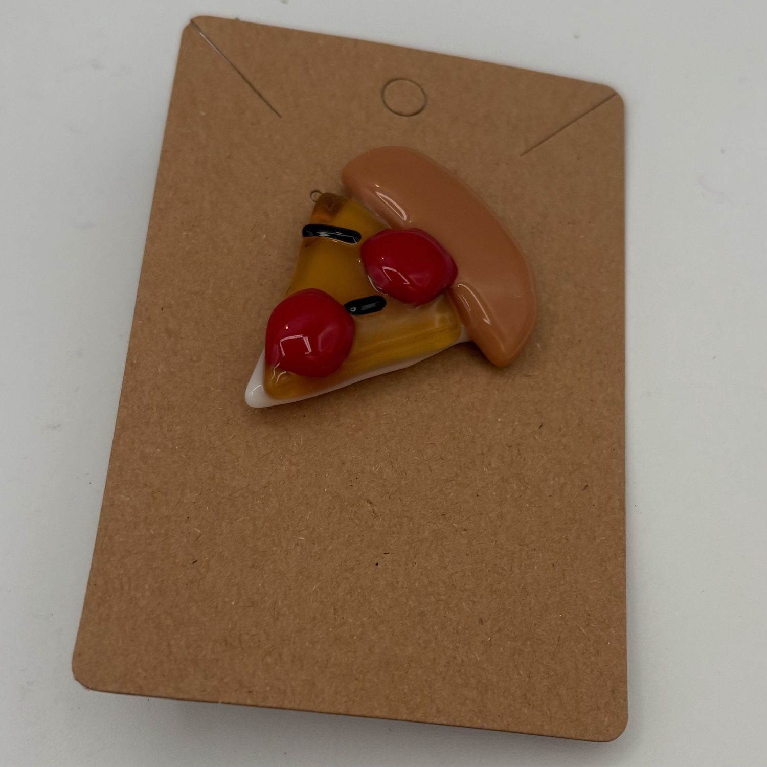 Melissa Powell, Fused Glass Pin, Pepperoni Pizza
