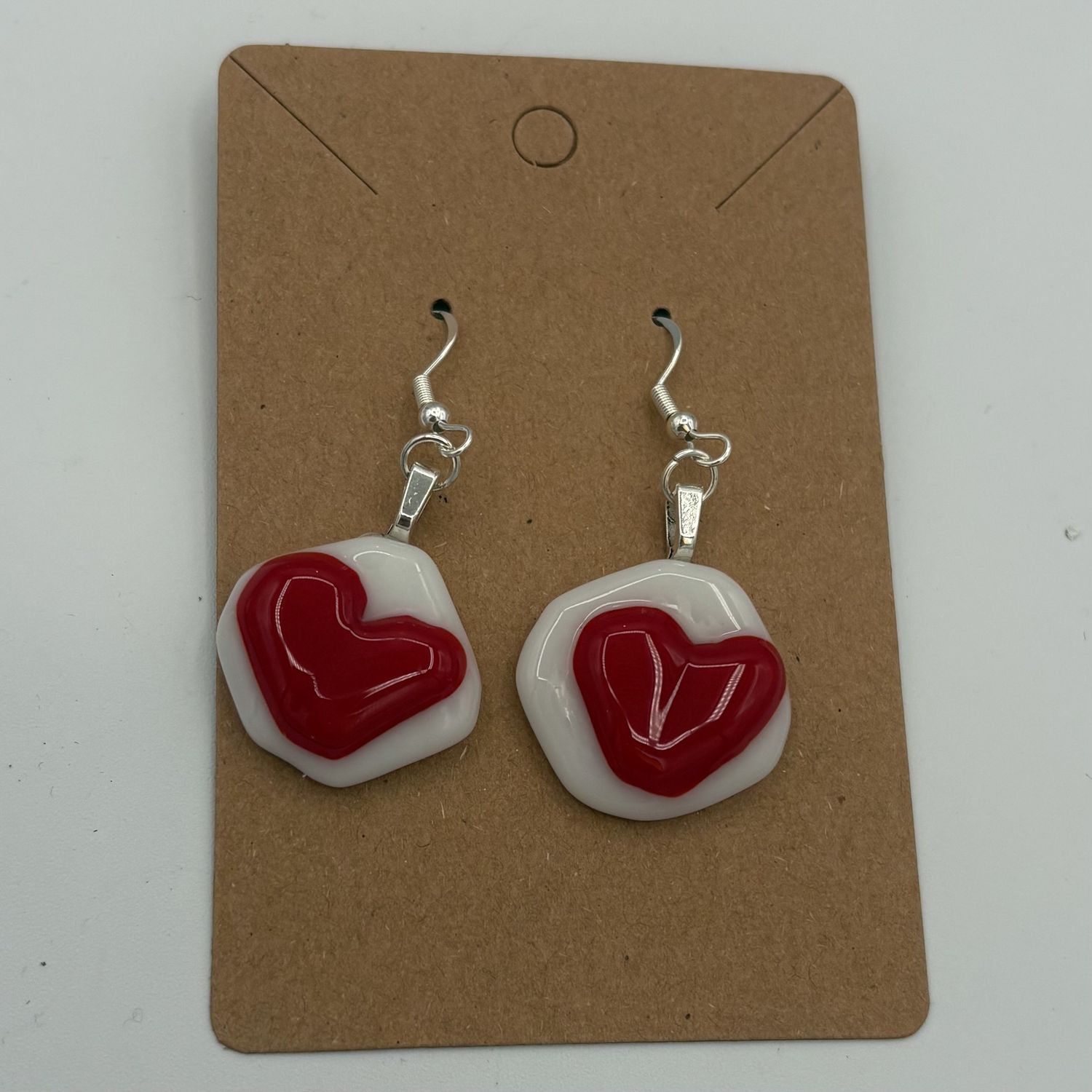 Kara Burgdorf, Fused Glass Earrings, Red Hearts