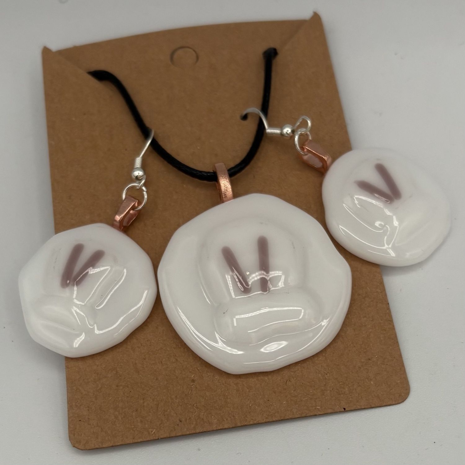 Alphonso Rowe, Fused Glass Jewelry Set, White Bunnies