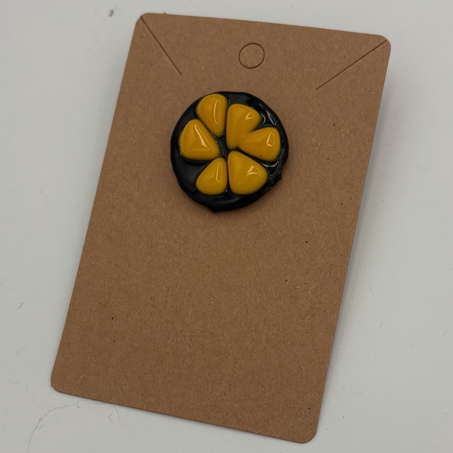 Alphonso Rowe, Fused Glass Pin, Yellow Burst