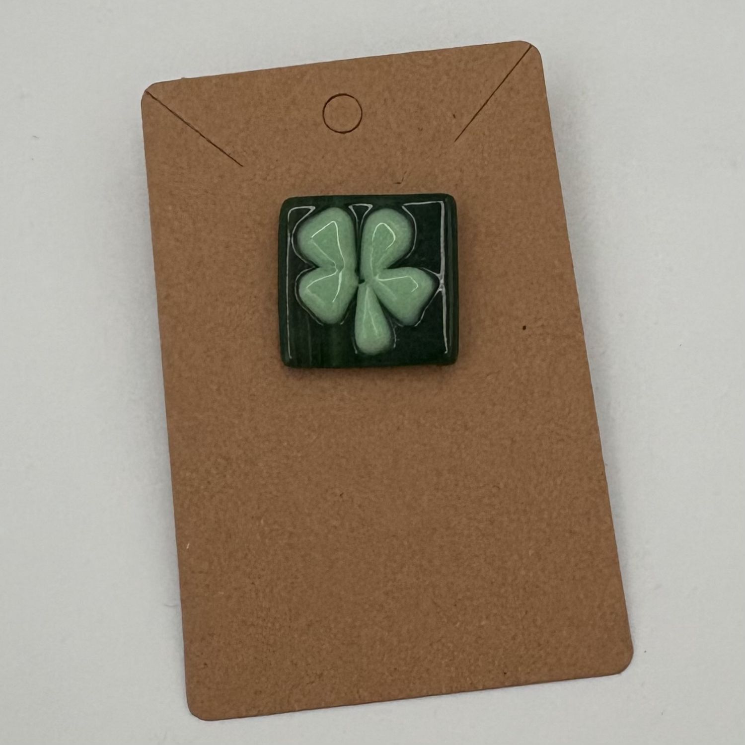 Erin Betz, Fused Glass Pin, Four Leaf Clover