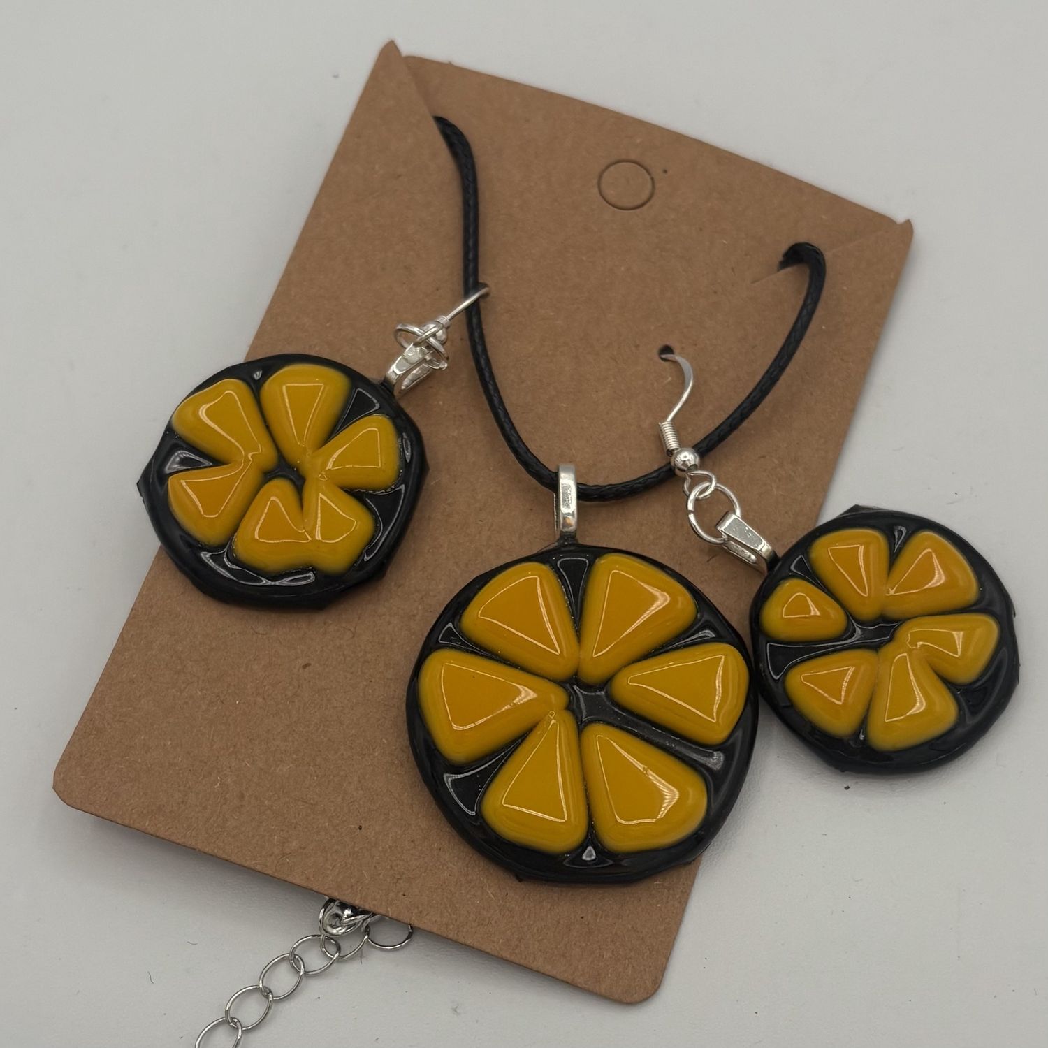 Alphonso Rowe, Fused Glass Jewelry Set, Yellow Burst 1