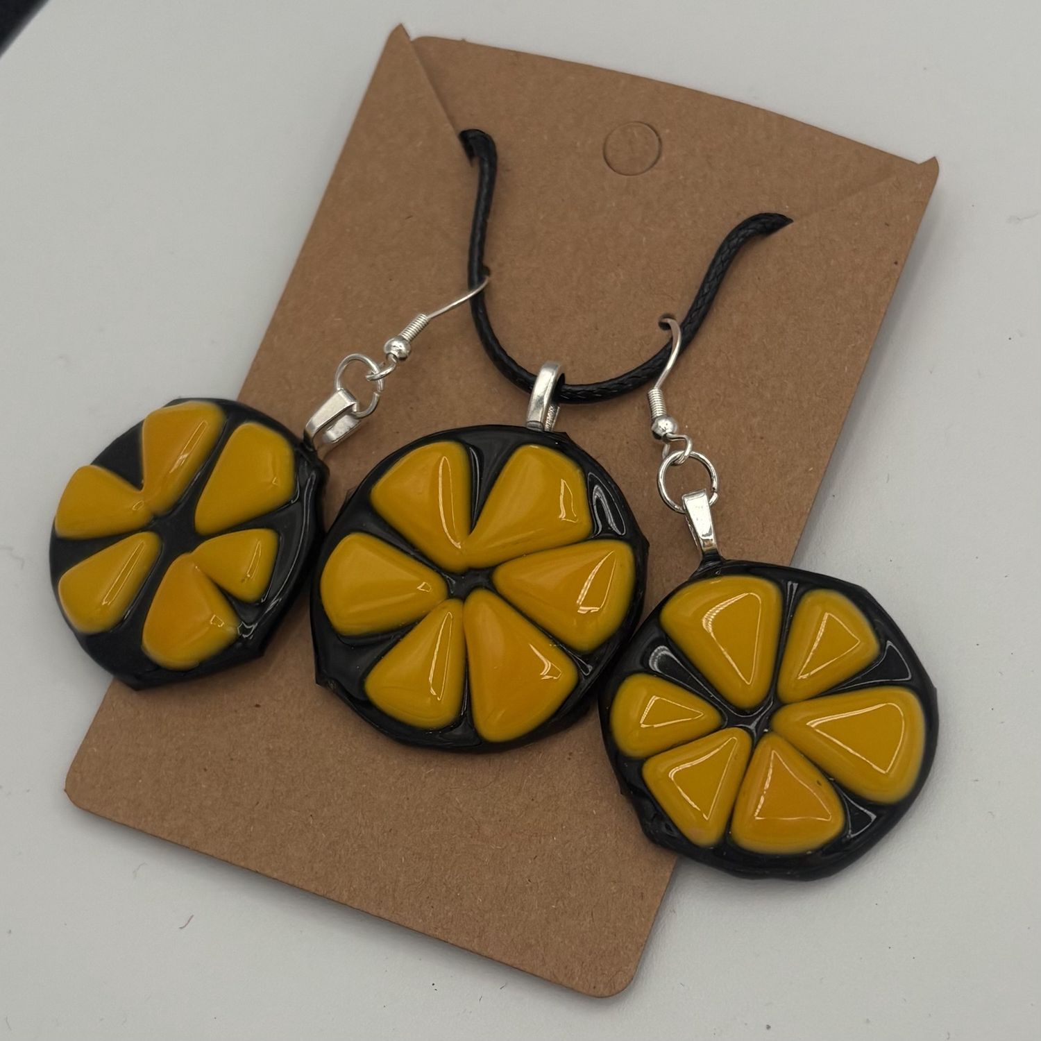 Alphonso Rowe, Fused Glass Jewelry Set, Yellow Burst 2