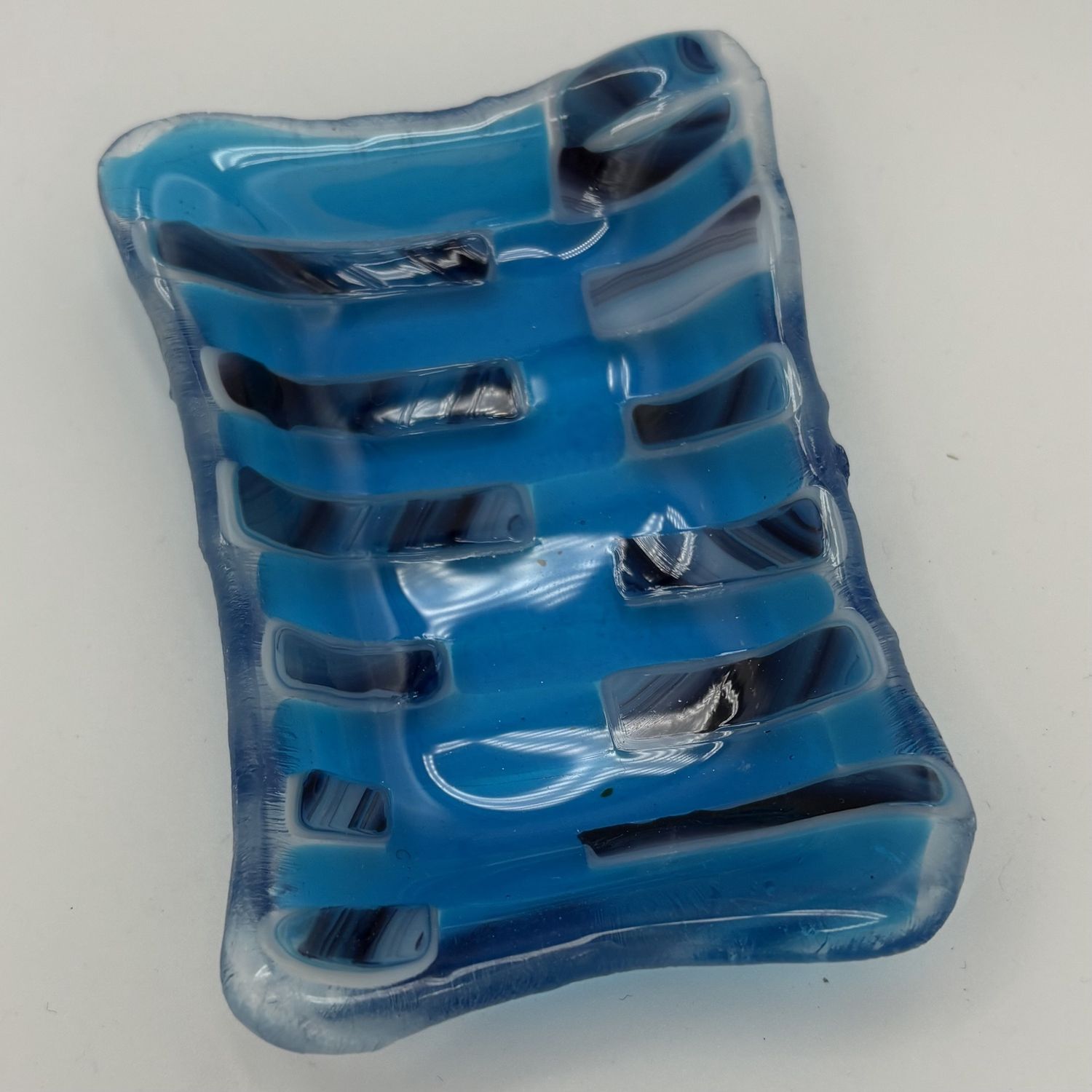 Saul Ray, Fused Glass Soap Dish, Blue Rectangles