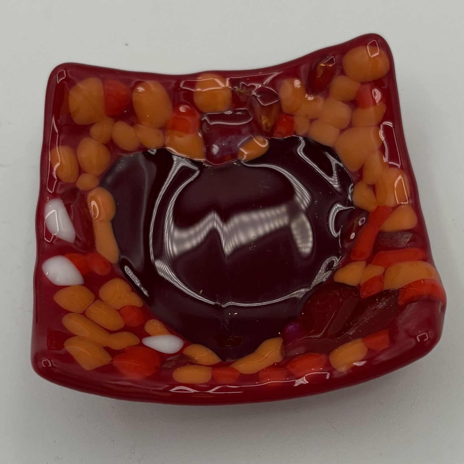 Annie Baxter, Fused Glass Ring Dish, Warm-Toned Heart