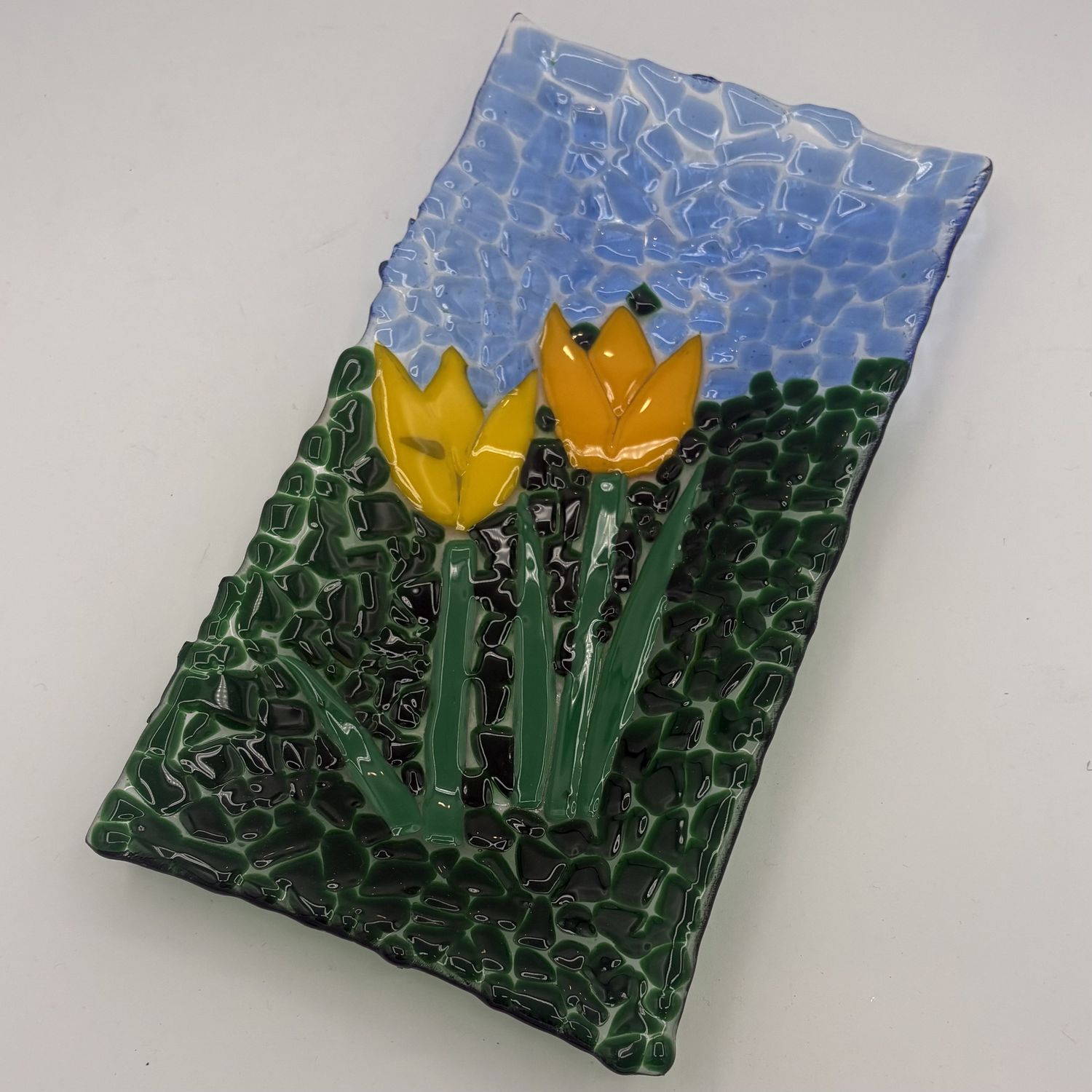 Alaina Weeks, Fused Glass Dish, Yellow Tulips