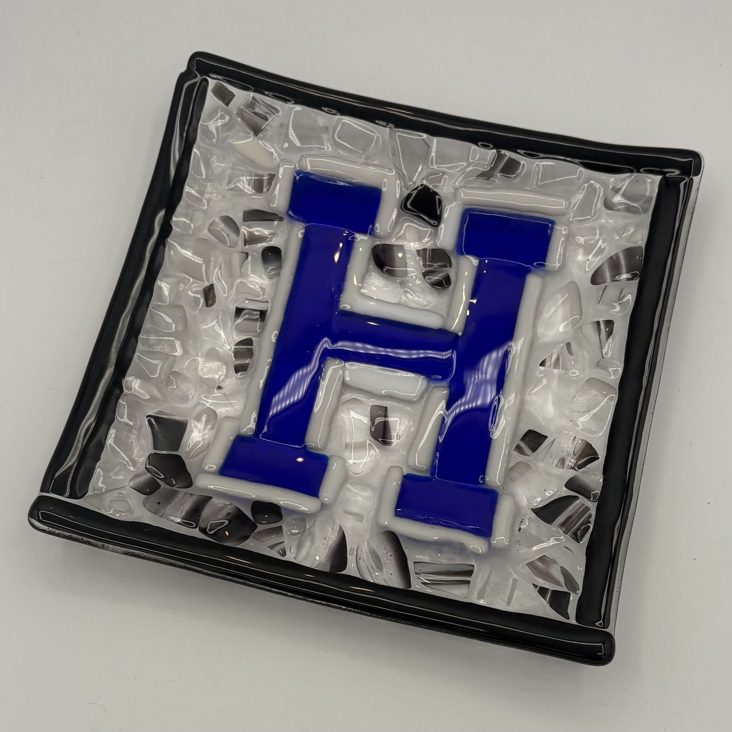 Amy Thompson, Fused Glass Dish, Blue Hometown 'H'
