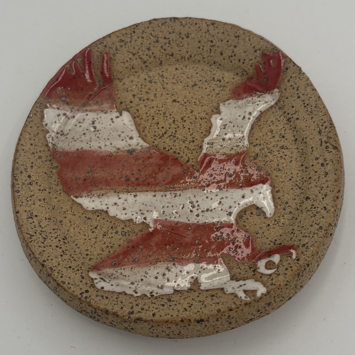 Studio, Ceramic Coaster, Red and White Striped Eagle