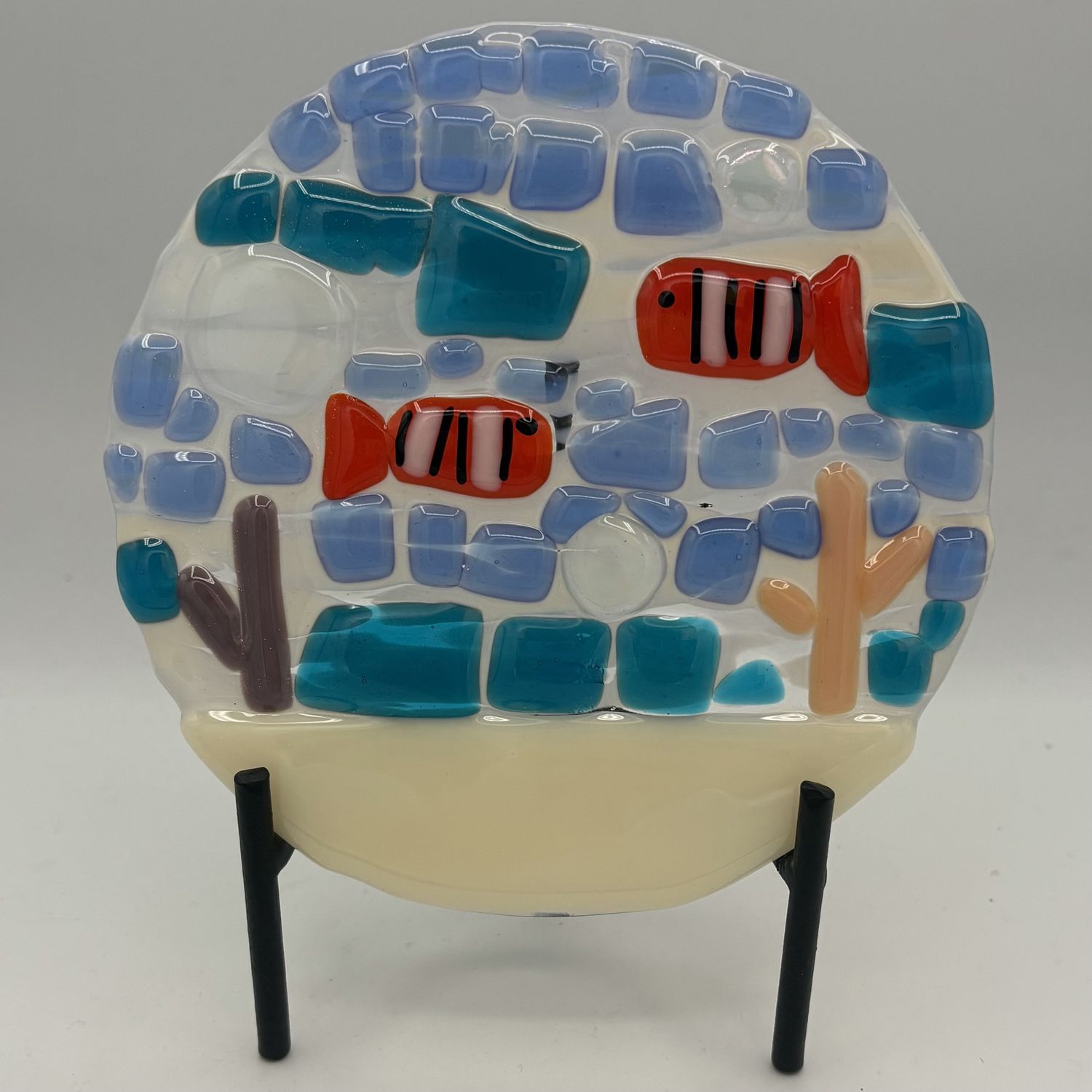 Andrea Walker, Fused Glass Stand Piece, Clownfish in the Ocean