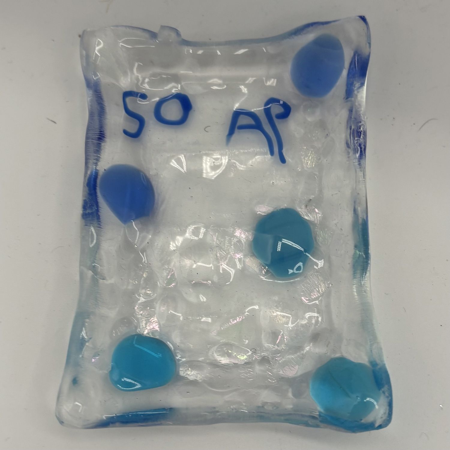 Gabby Adams-Hubbard, Fused Glass Soap Dish, Blue Circles
