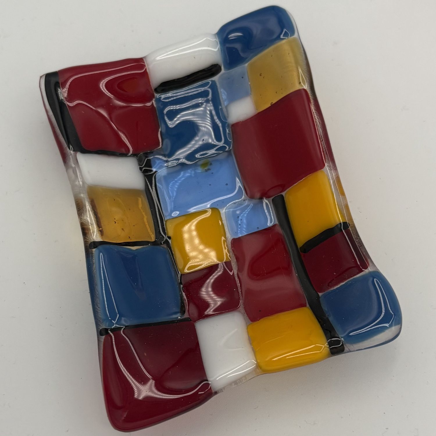 Saul Ray, Fused Glass Soap Dish, Primary Colored Shapes