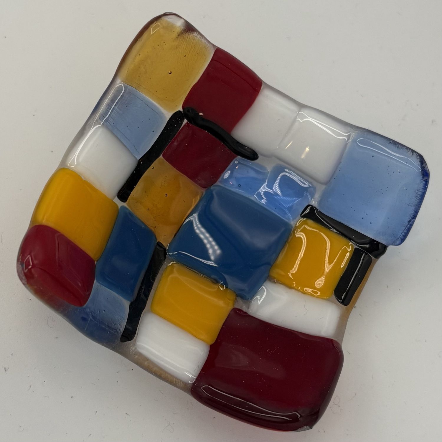 Saul Ray, Fused Glass Ring Dish, Primary Colored Shapes