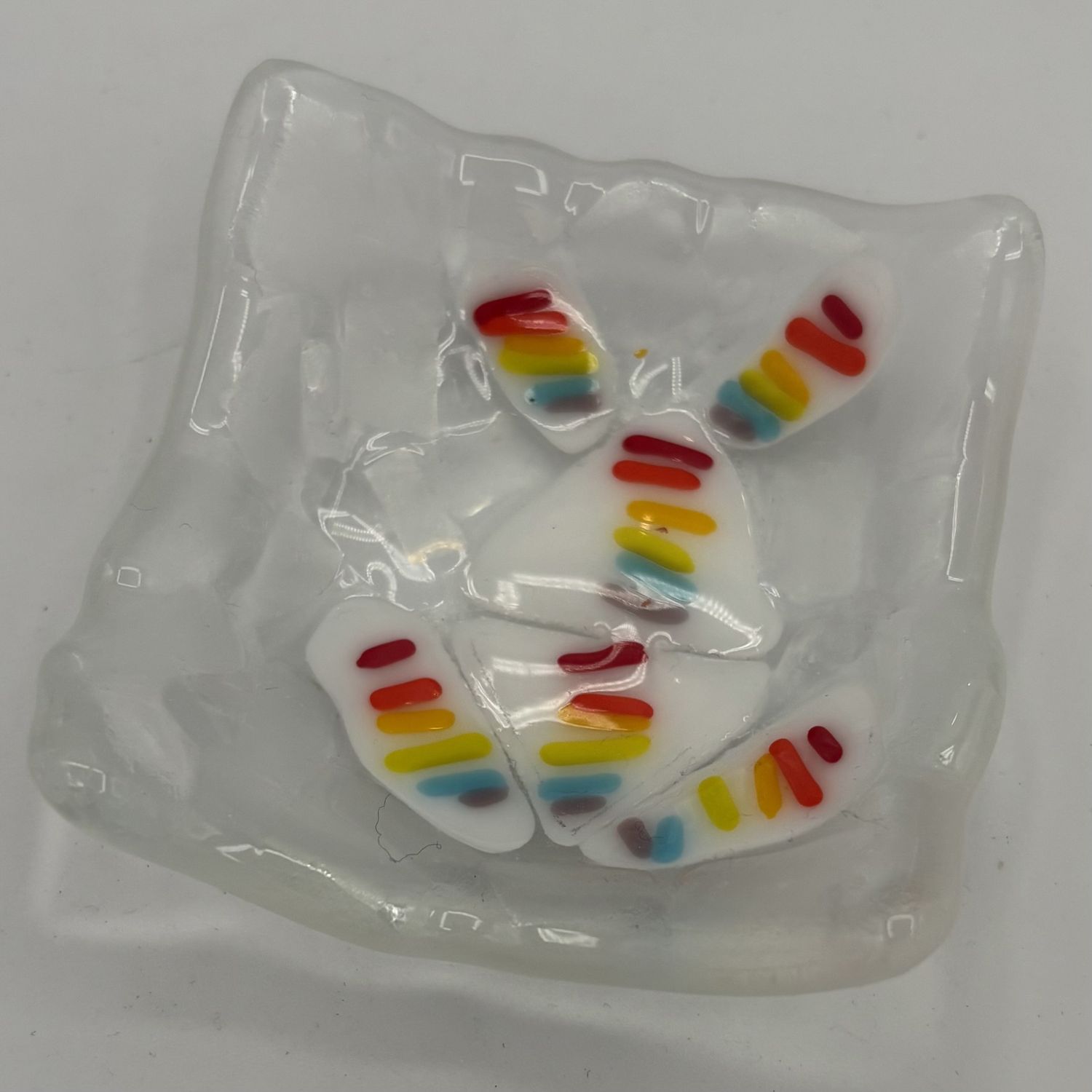 Kara Burgdorf, Fused Glass Ring Dish, Rainbow Bunny