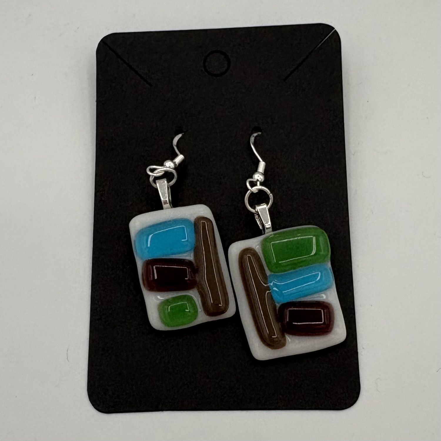 Sarah Alward, Fused Glass Earrings, Colorful Rectangles