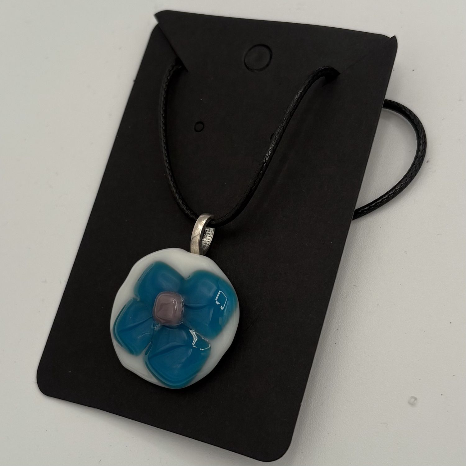 Erica Hasler, Fused Glass Pendant, Blue Flower