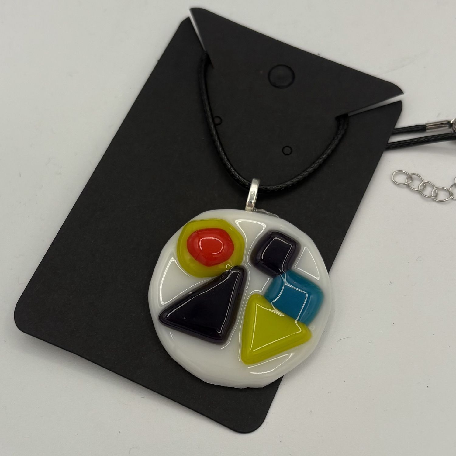 Erica Hasler, Fused Glass Pendant, Vibrant Shapes