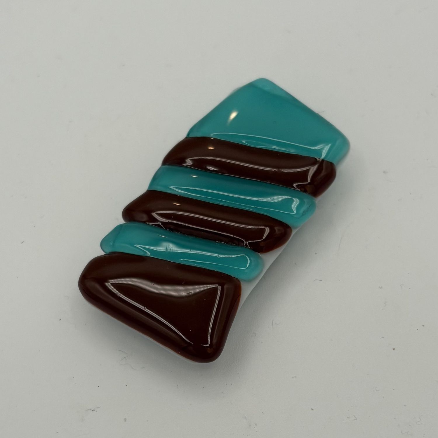 Erica Hasler, Fused Glass Magnet, Brown and Blue Stripes