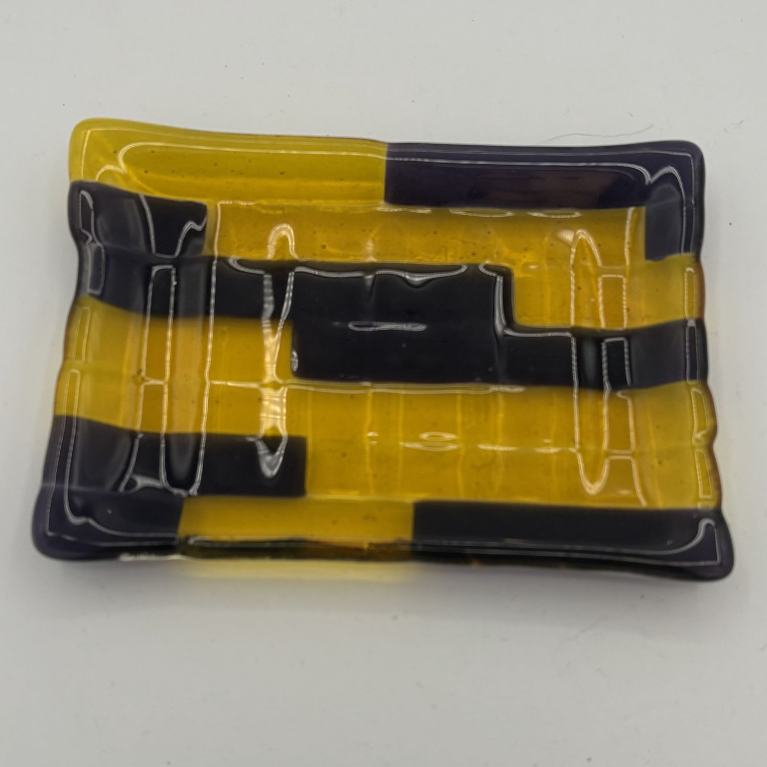 Mike Meehan, Fused Glass Dish, Yellow and Purple Rectangles