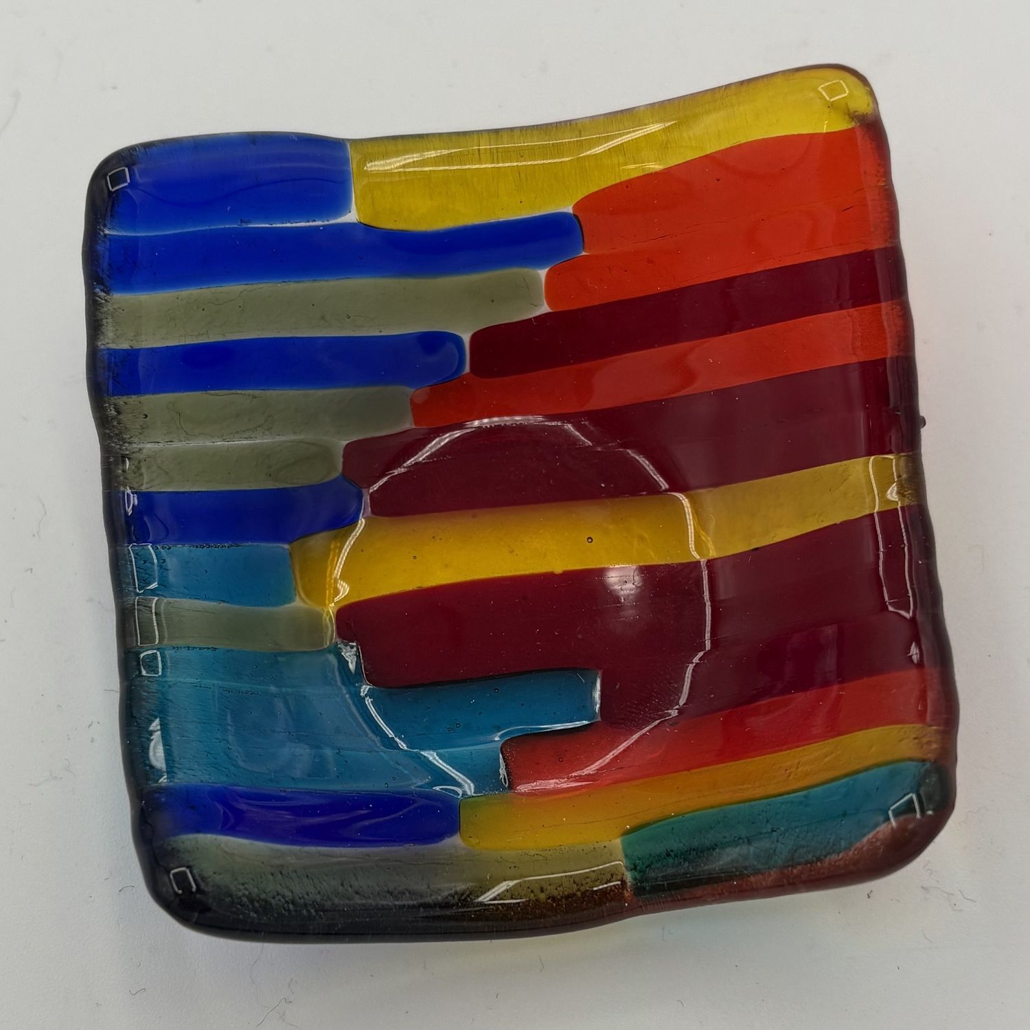 Alphonso Rowe, Fused Glass Ring Dish, Colorful Rectangles