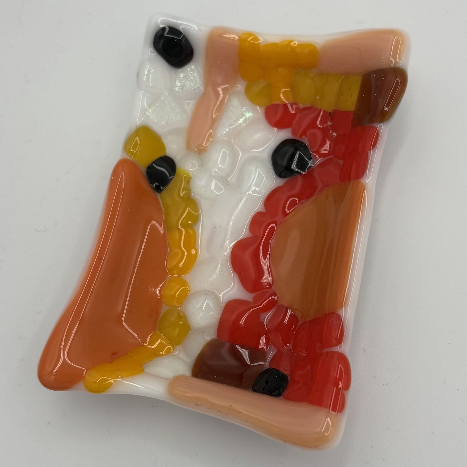 Alphonso Rowe, Fused Glass Soap Dish, Vibrantly Warm Shapes