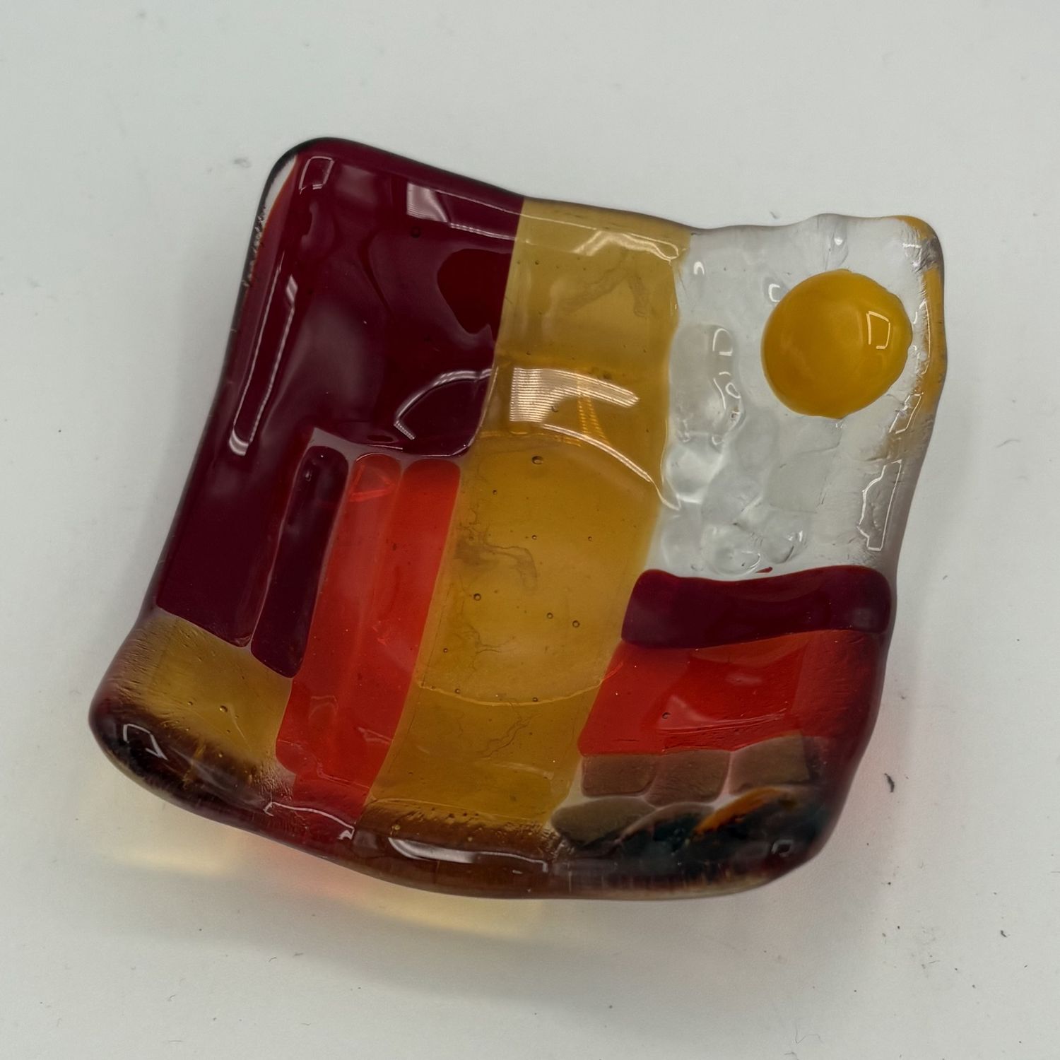 Mary Phifer, Fused Glass Ring Dish, Warm-Toned Abstract Design