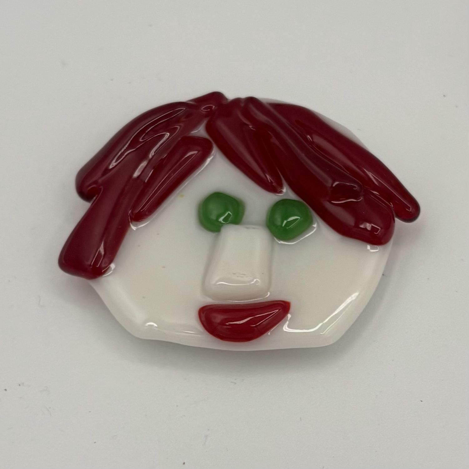 Mike Meehan, Fused Glass Magnet, Green-Eyed Character