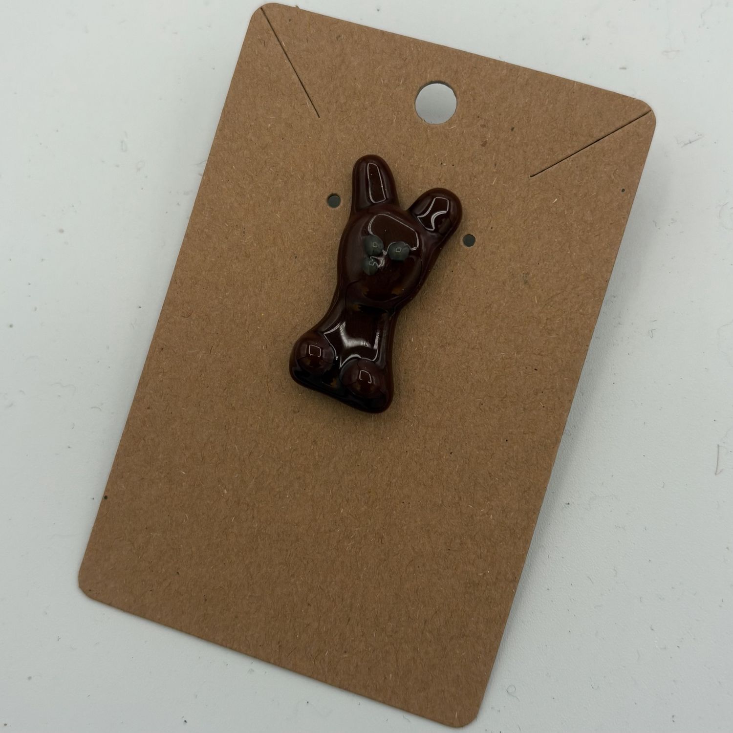 Erin Betz, Fused Glass Pin, Brown Bunny 1