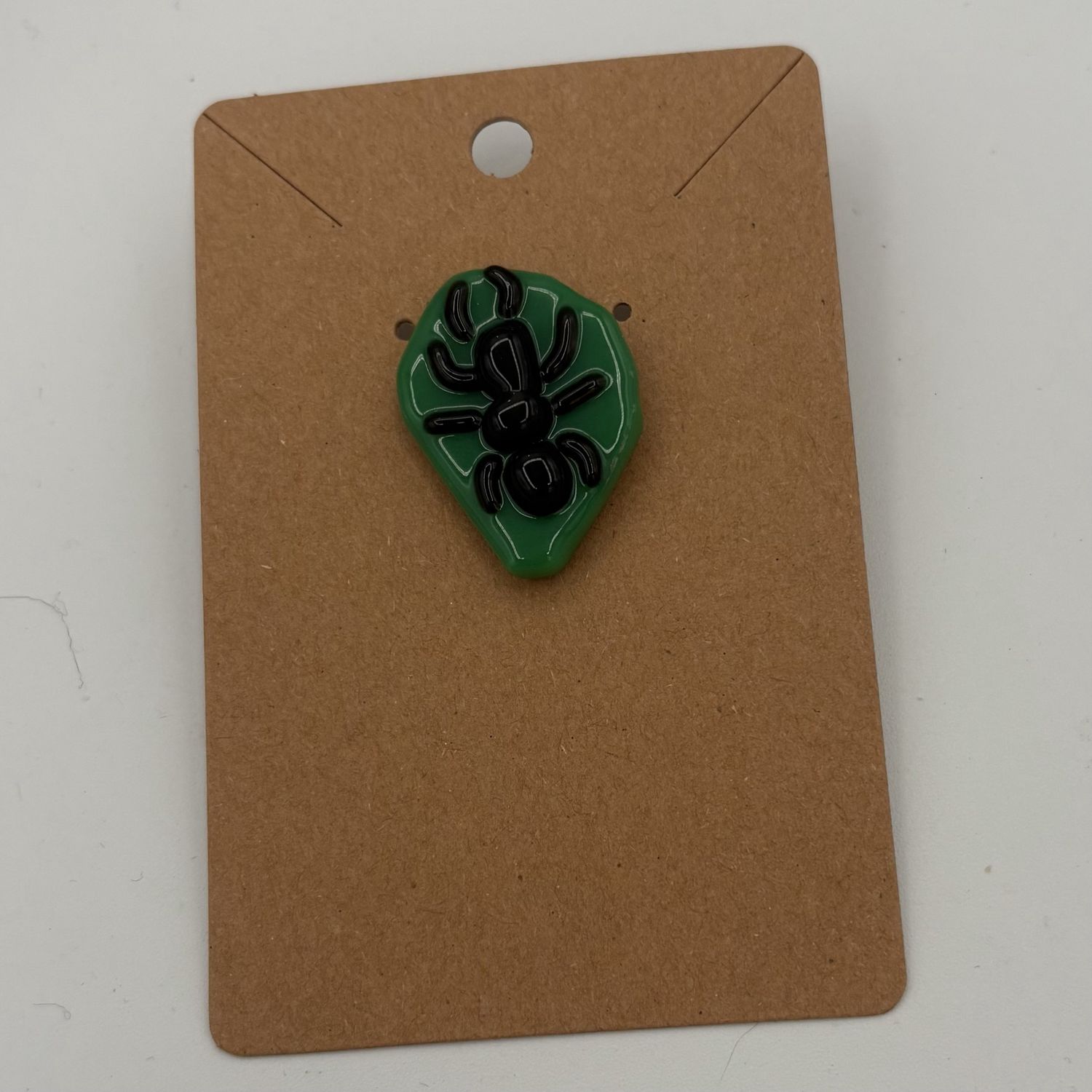 Tiffany Jameson, Fused Glass Pin, Ant on a Leaf