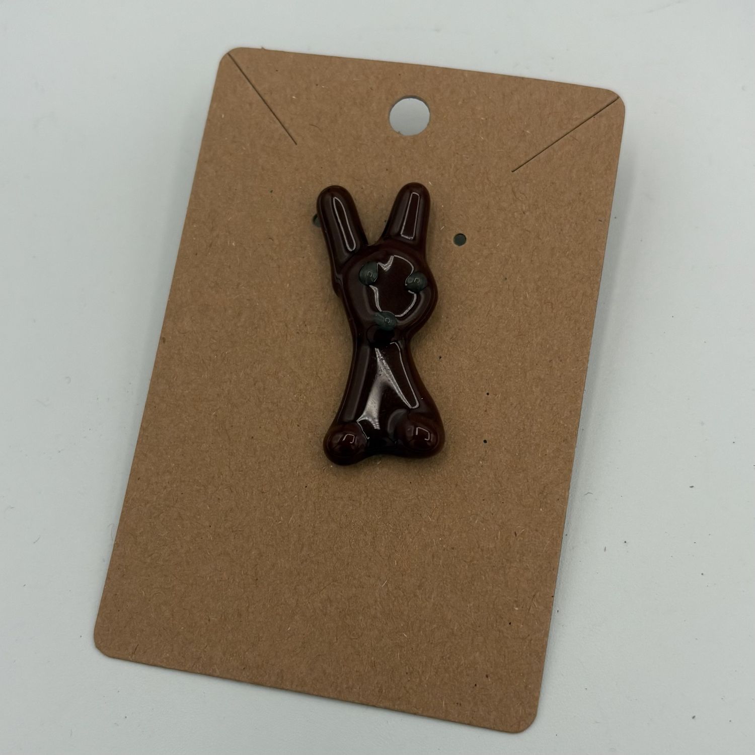 Erin Betz, Fused Glass Pin, Brown Bunny 2