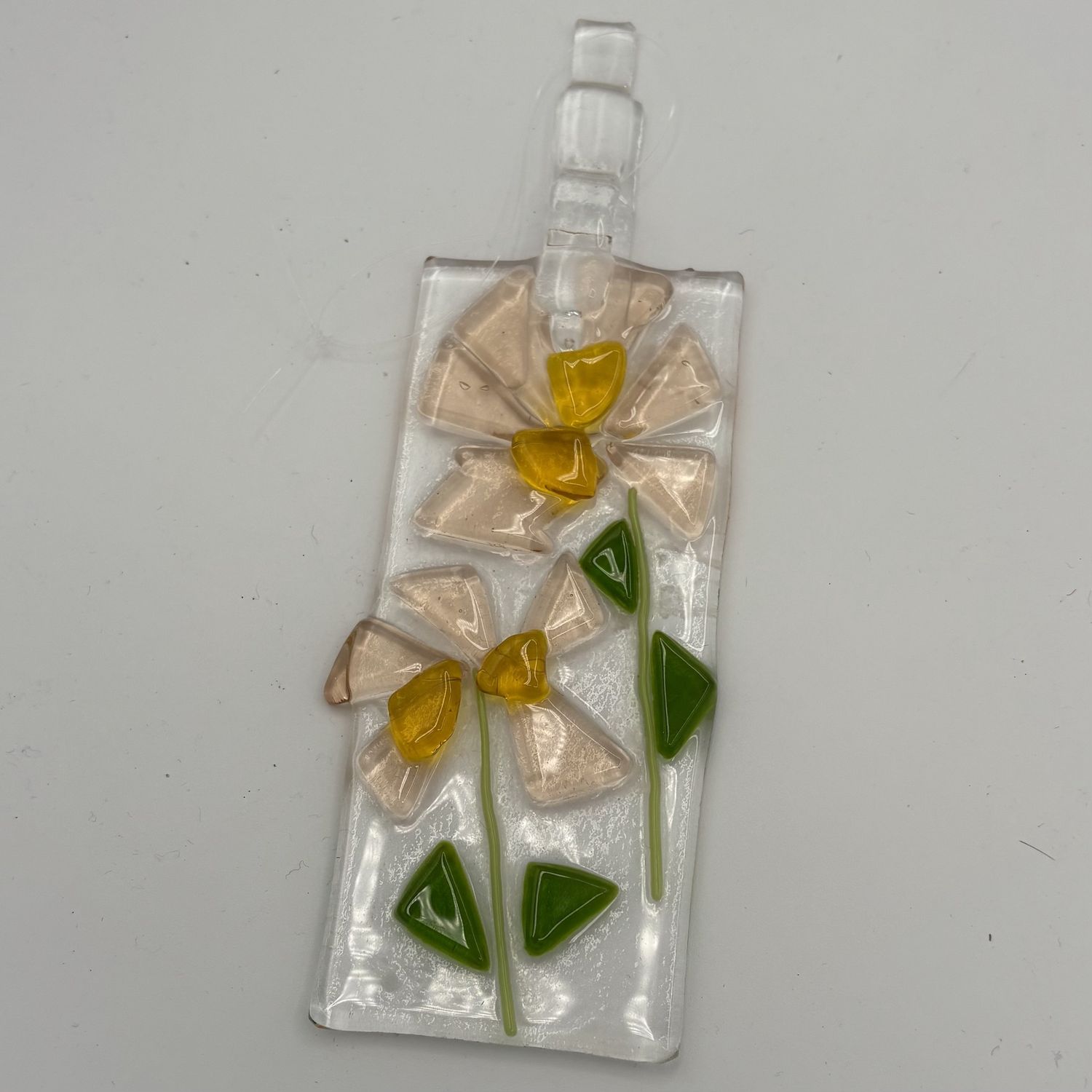 Mike Meehan, Fused Glass Suncatcher, Pink and Yellow Flower