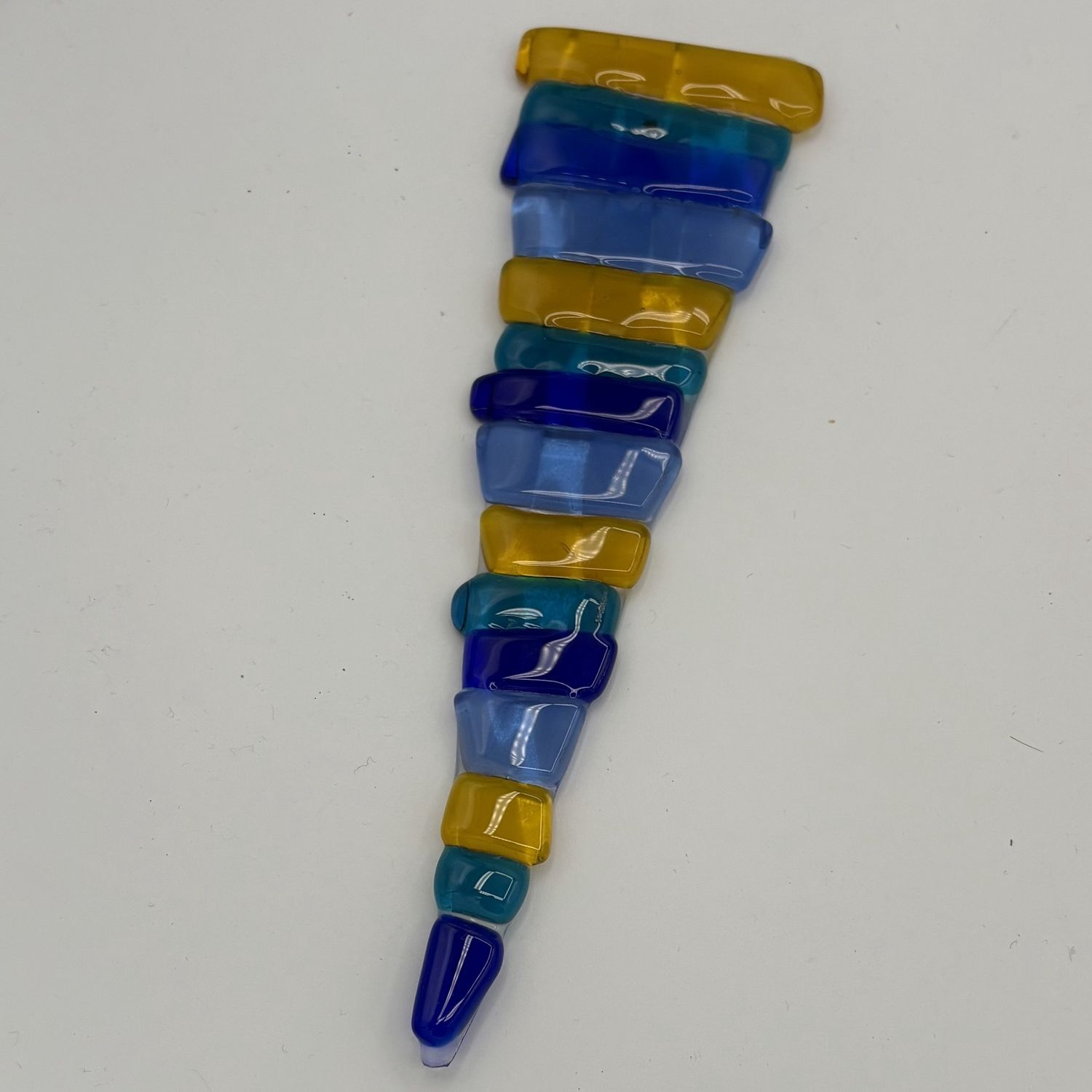 Kenny Needham, Fused Glass Garden Stake, Yellow and Blue Stripes