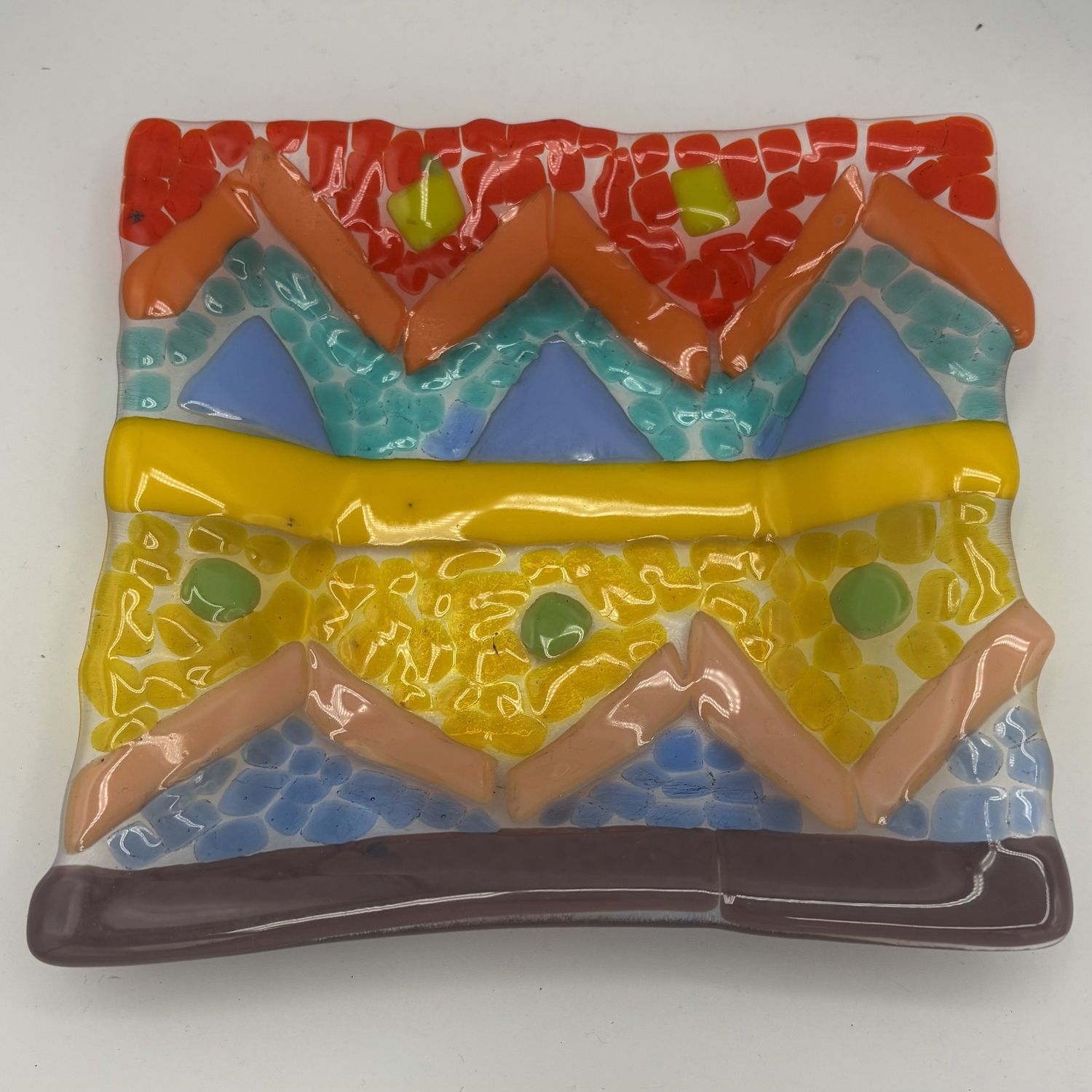 Erica Hasler, Fused Glass Dish, Pastel Easter Stripes