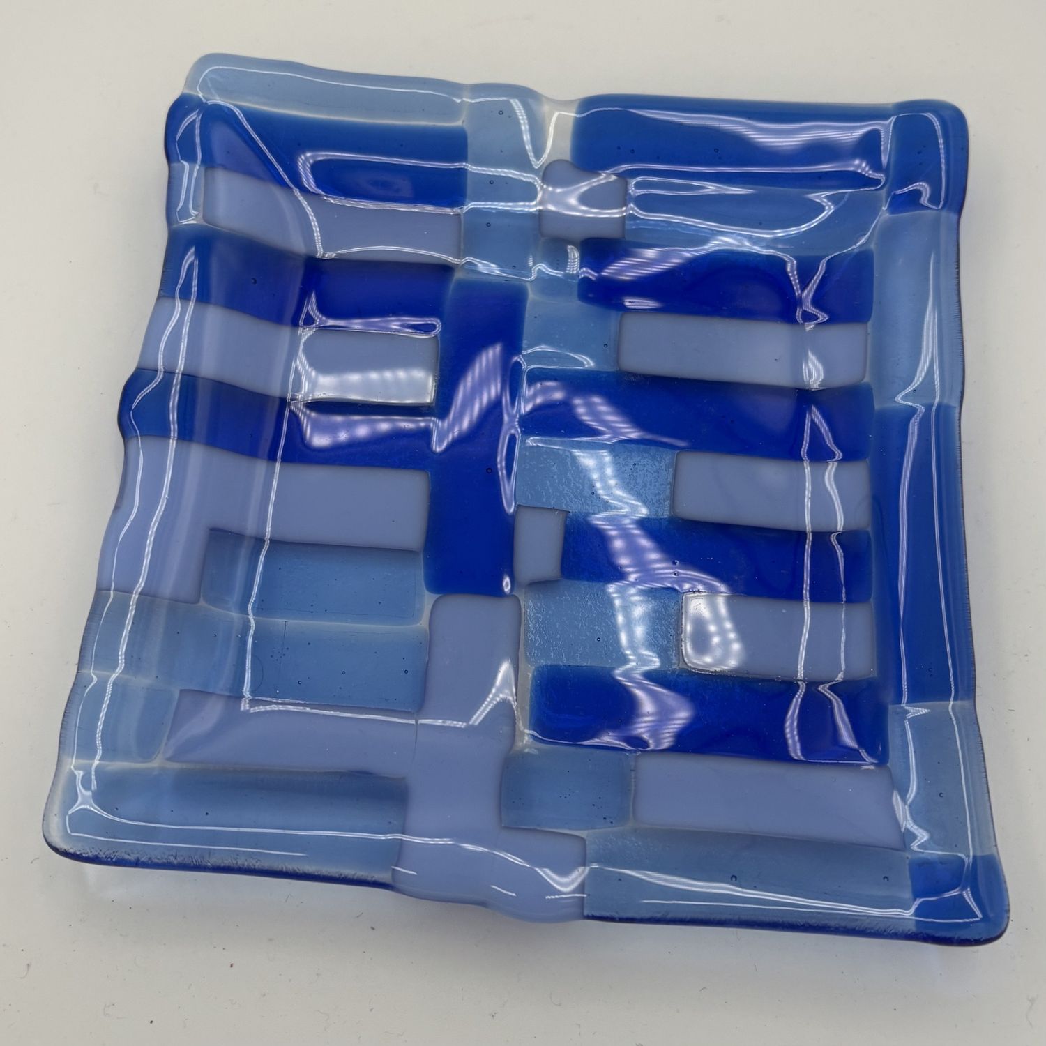 Austin Schneider, Fused Glass Dish, Blue Rectangles