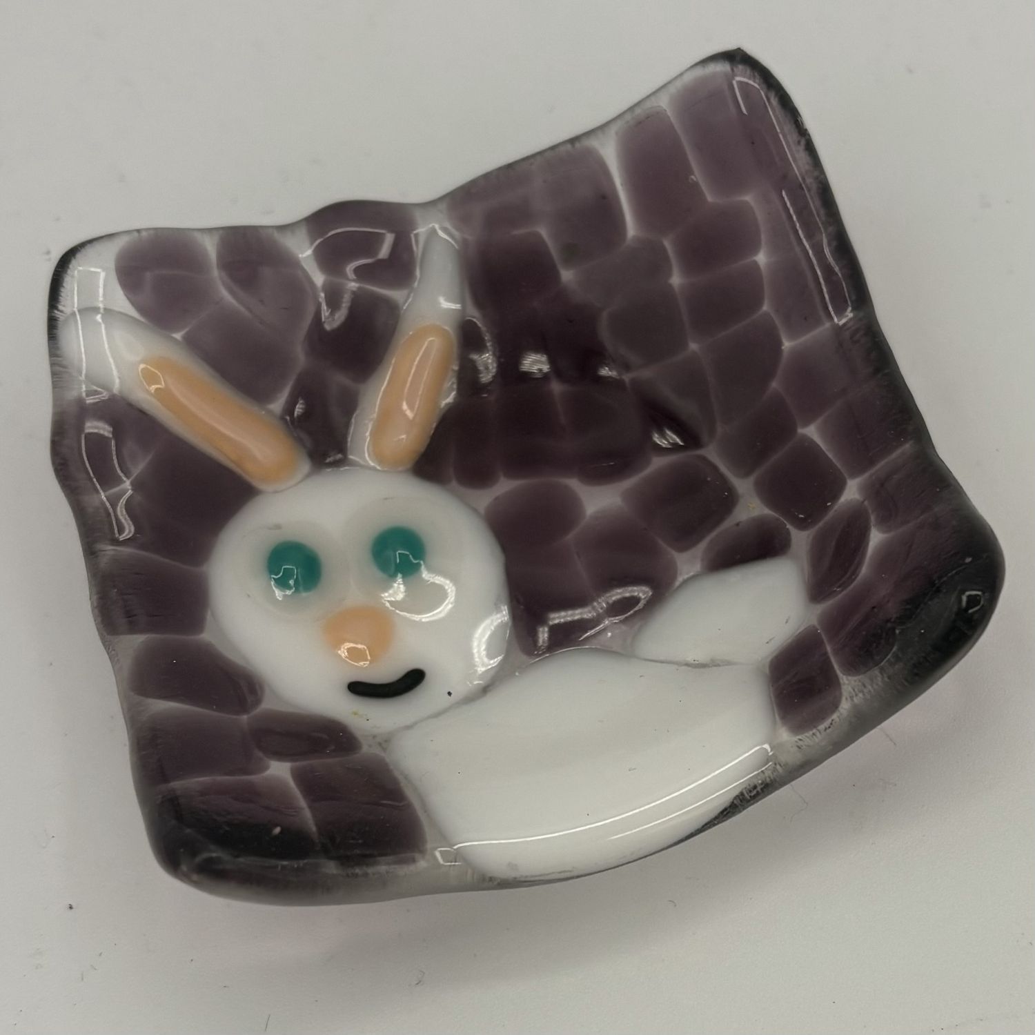 Jessica Bays, Fused Glass Ring Dish, Happy Bunny