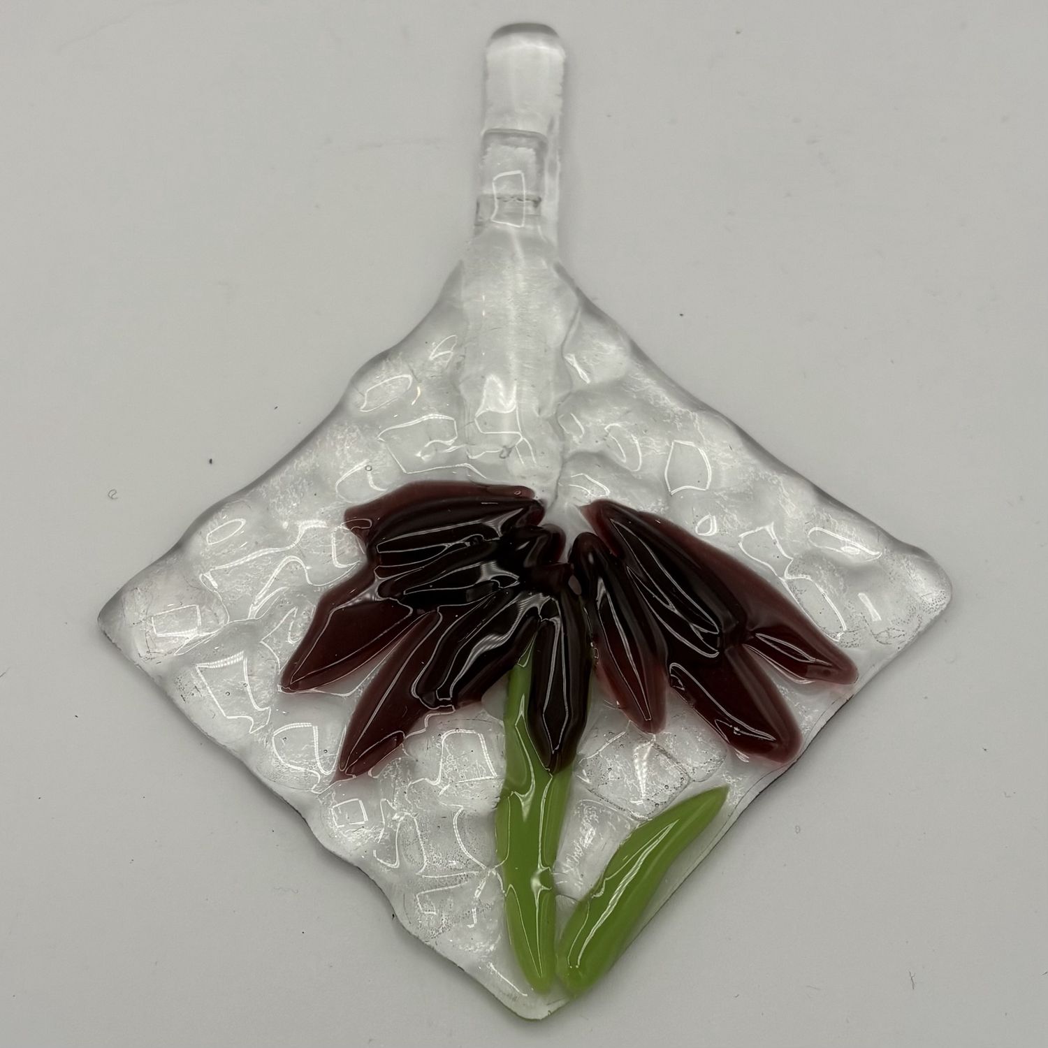 Mark Hodge, Fused Glass Suncatcher, Burgundy Flower
