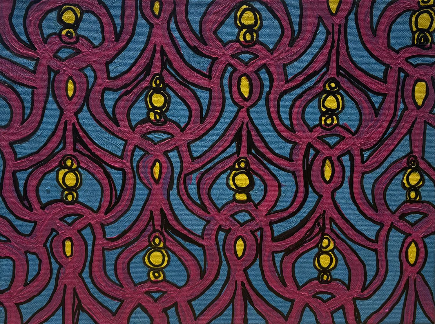 Ashley Ritter, Acrylic on Canvas, 'Purple Swirls on Blue'