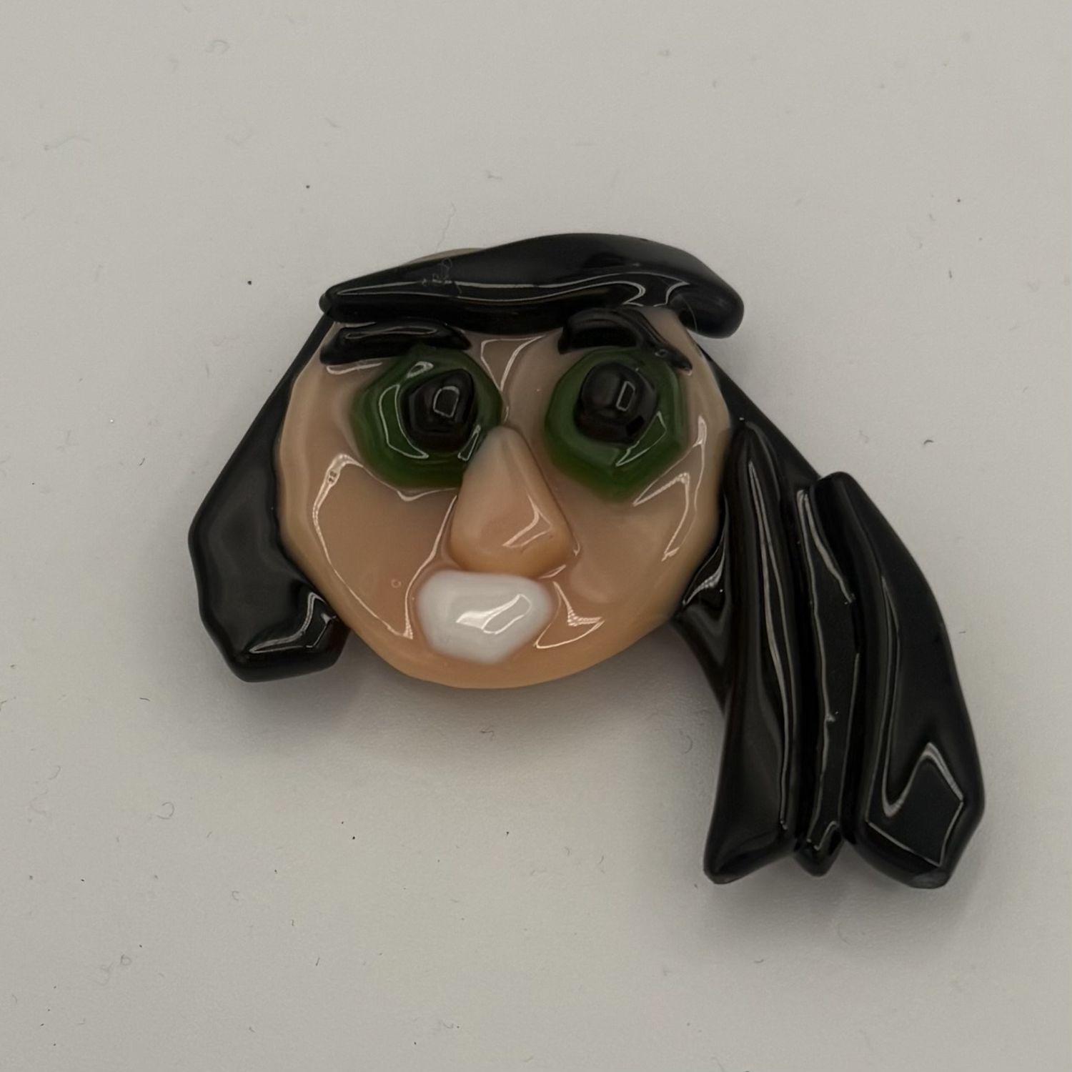 Mary Phifer, Fused Glass Magnet, Black-Haired Character with Green Eyes