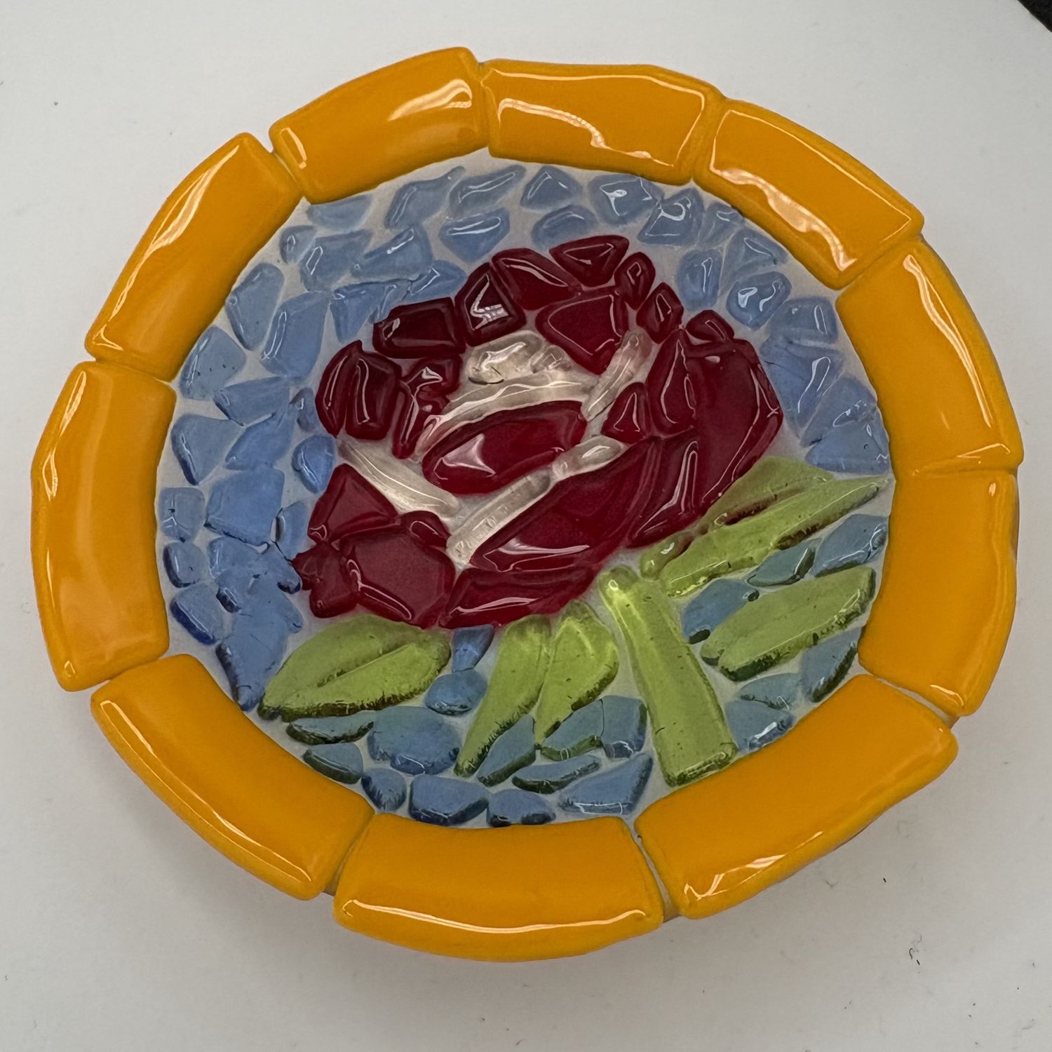 Queen Gause, Fused Glass Bowl, Red Rose